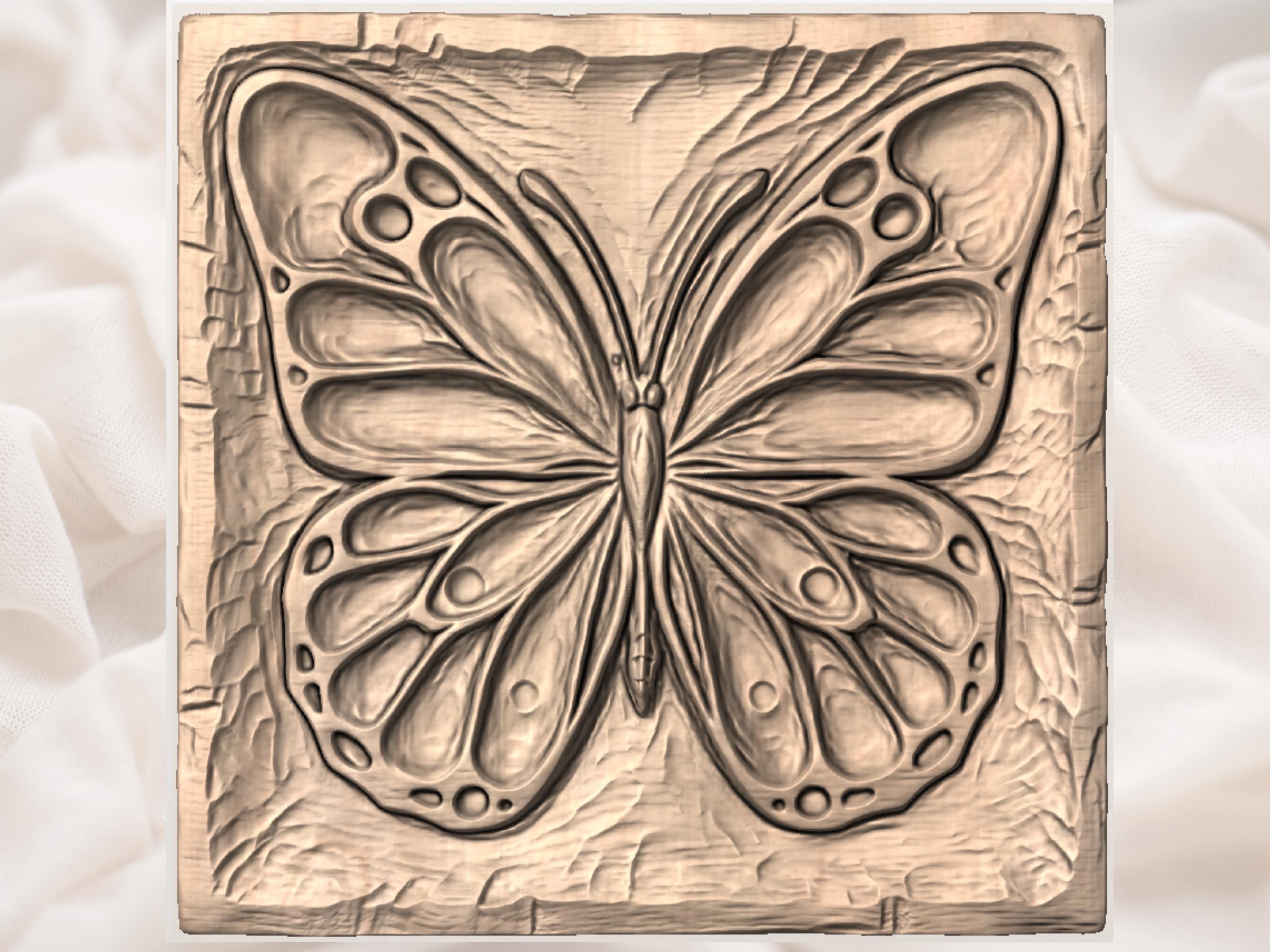 Symmetrical Butterfly Bas-Relief STL for CNC Wing Wall Art bas-relief STL — view 4