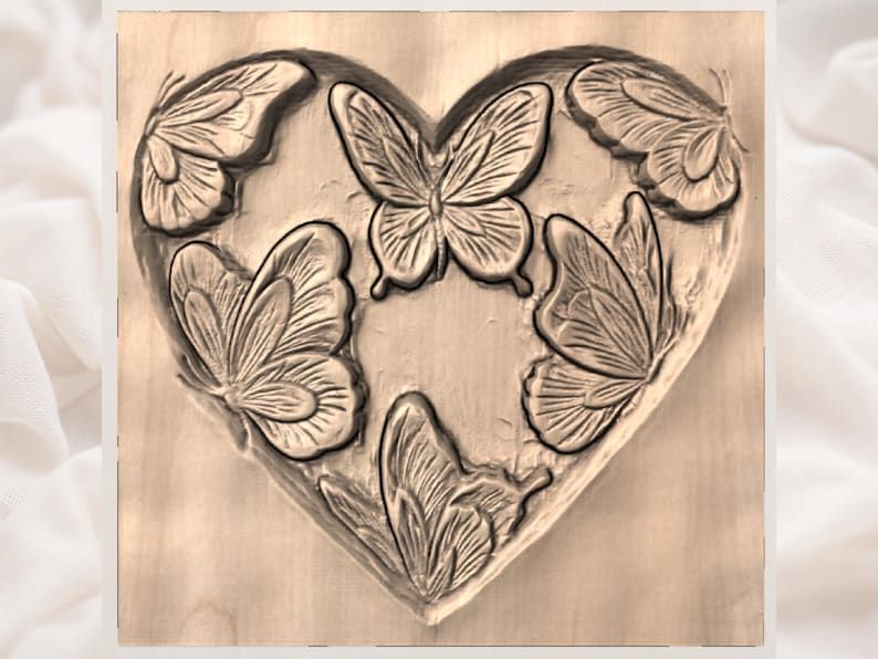 Butterfly Heart Bas-Relief STL for CNC, Laser and 3D Print bas-relief STL — view 3