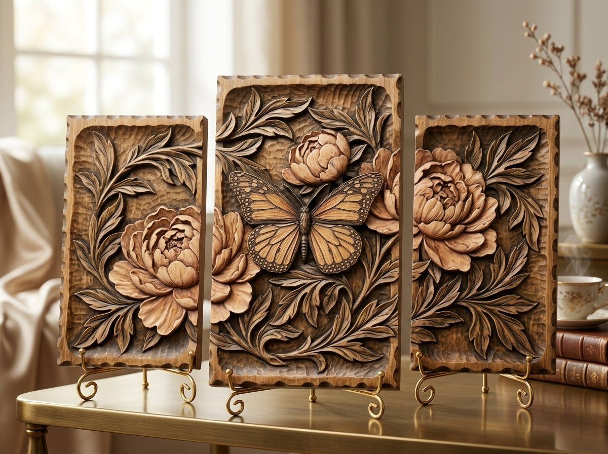 Butterfly & Peonies 3 Stepped Decor Panels CNC Relief STL bas-relief STL — view 13