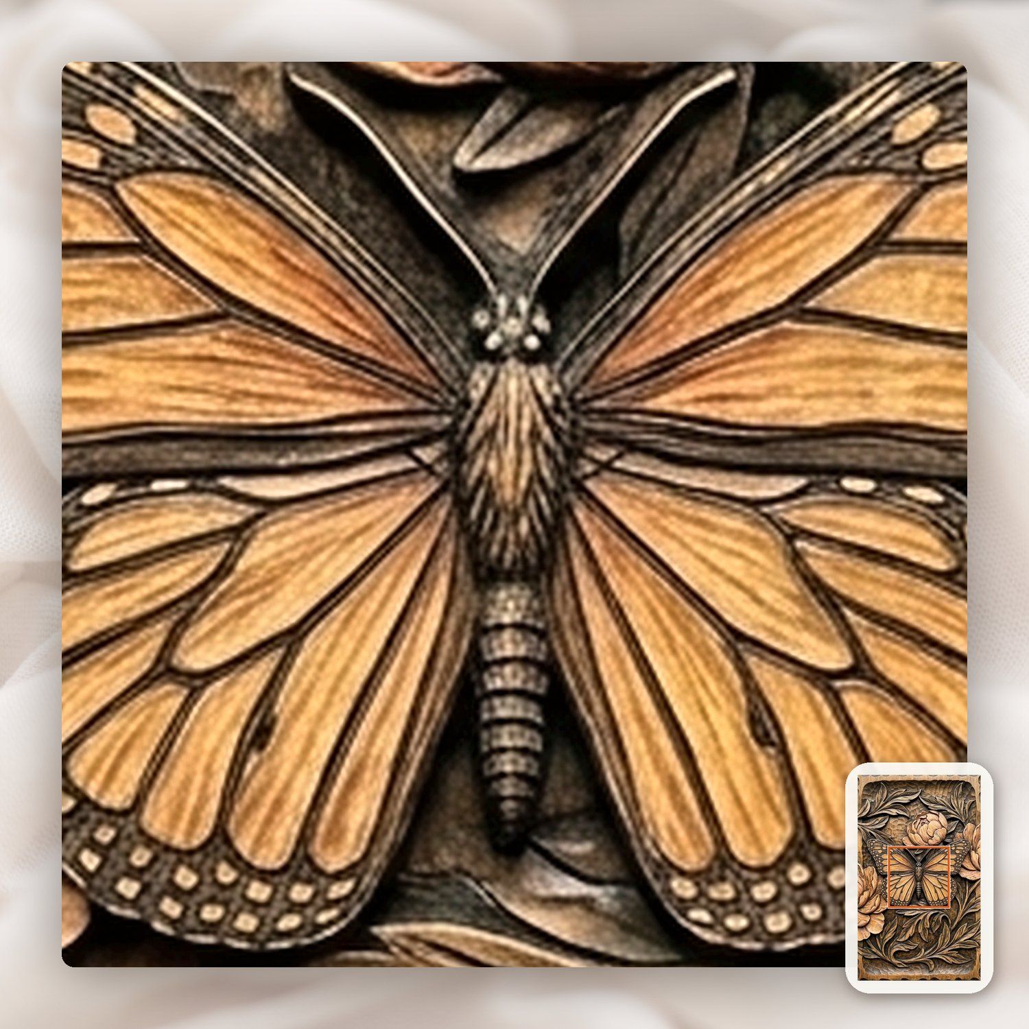 Butterfly & Peonies 3 Stepped Decor Panels CNC Relief STL bas-relief STL — view 9