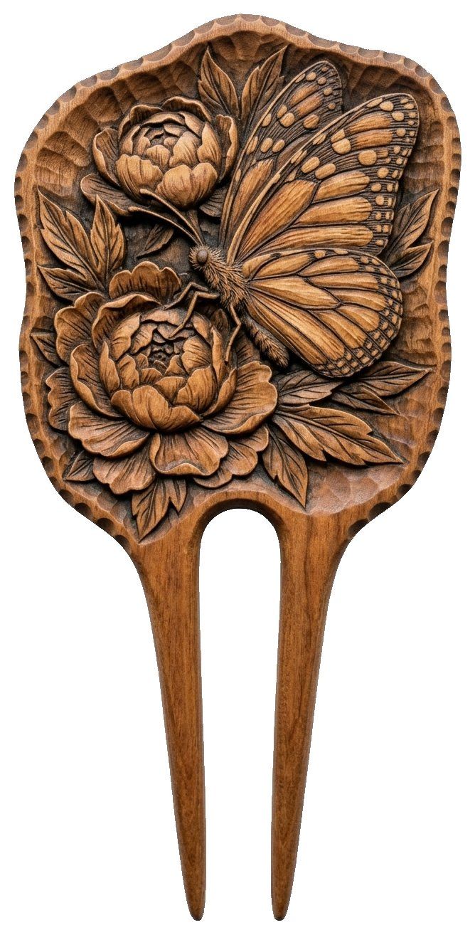 Butterfly Peonies Hair Fork CNC Relief STL bas-relief STL — view 11