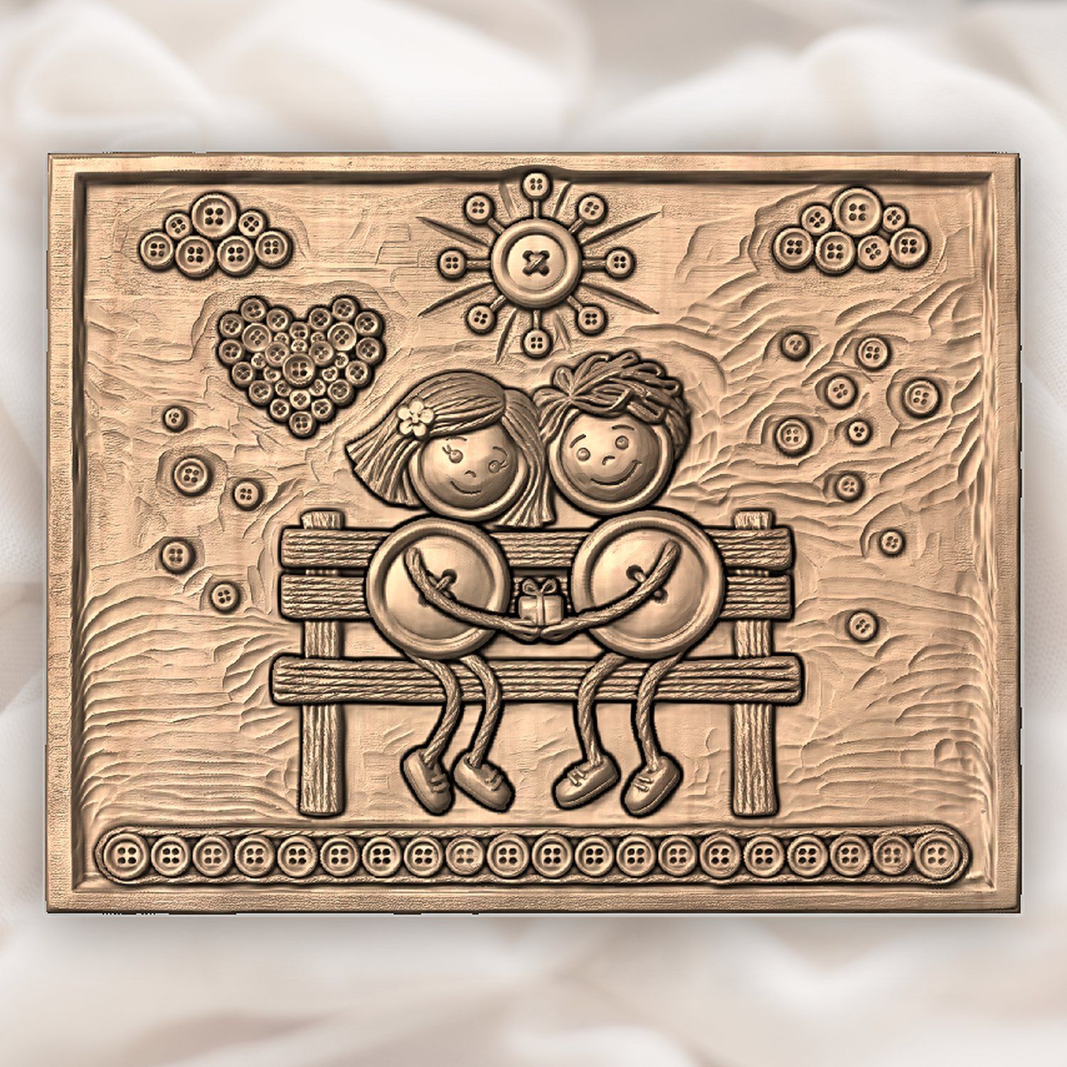 Button Couple Heart Scene CNC Relief STL bas-relief STL — view 4