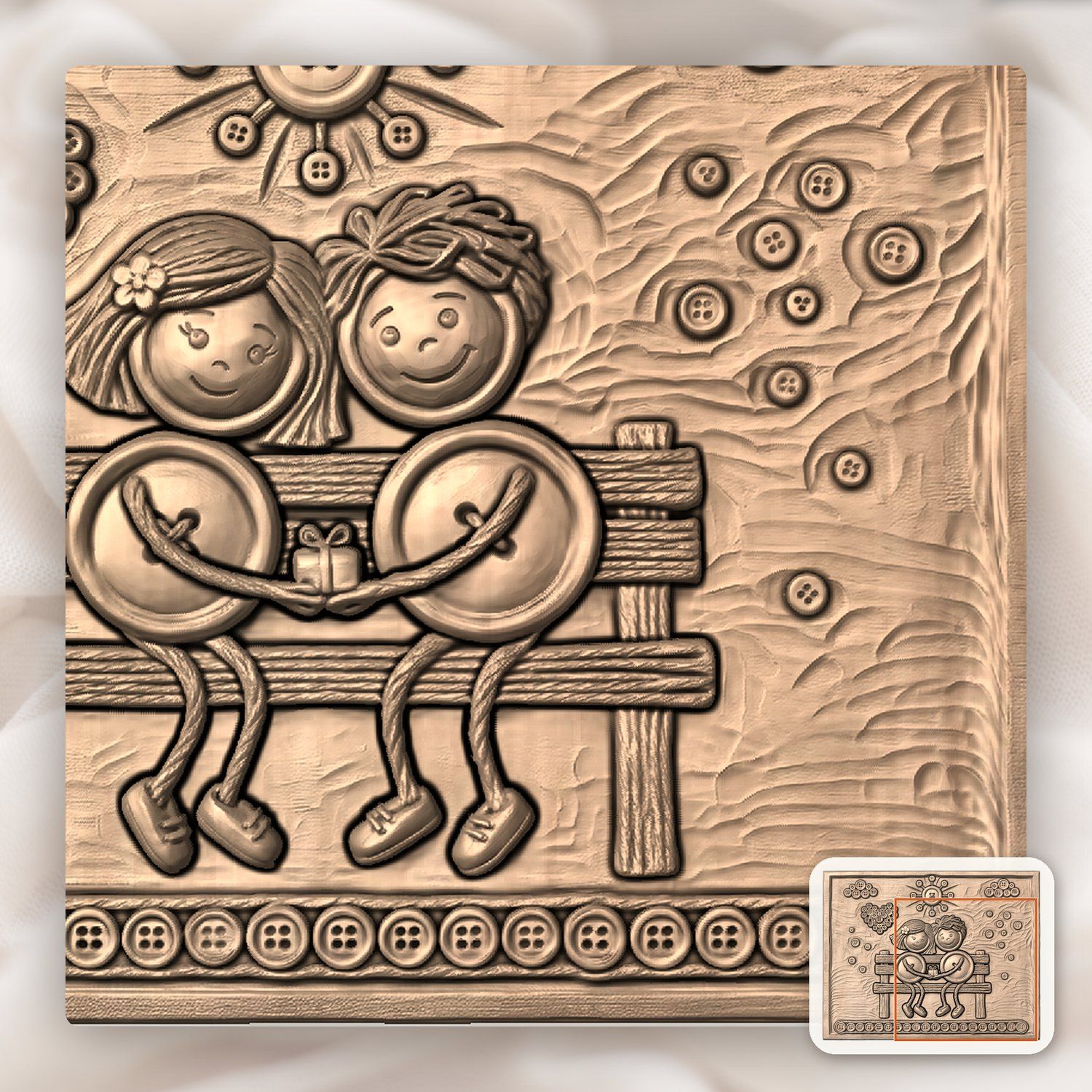 Button Couple Heart Scene CNC Relief STL bas-relief STL — view 7