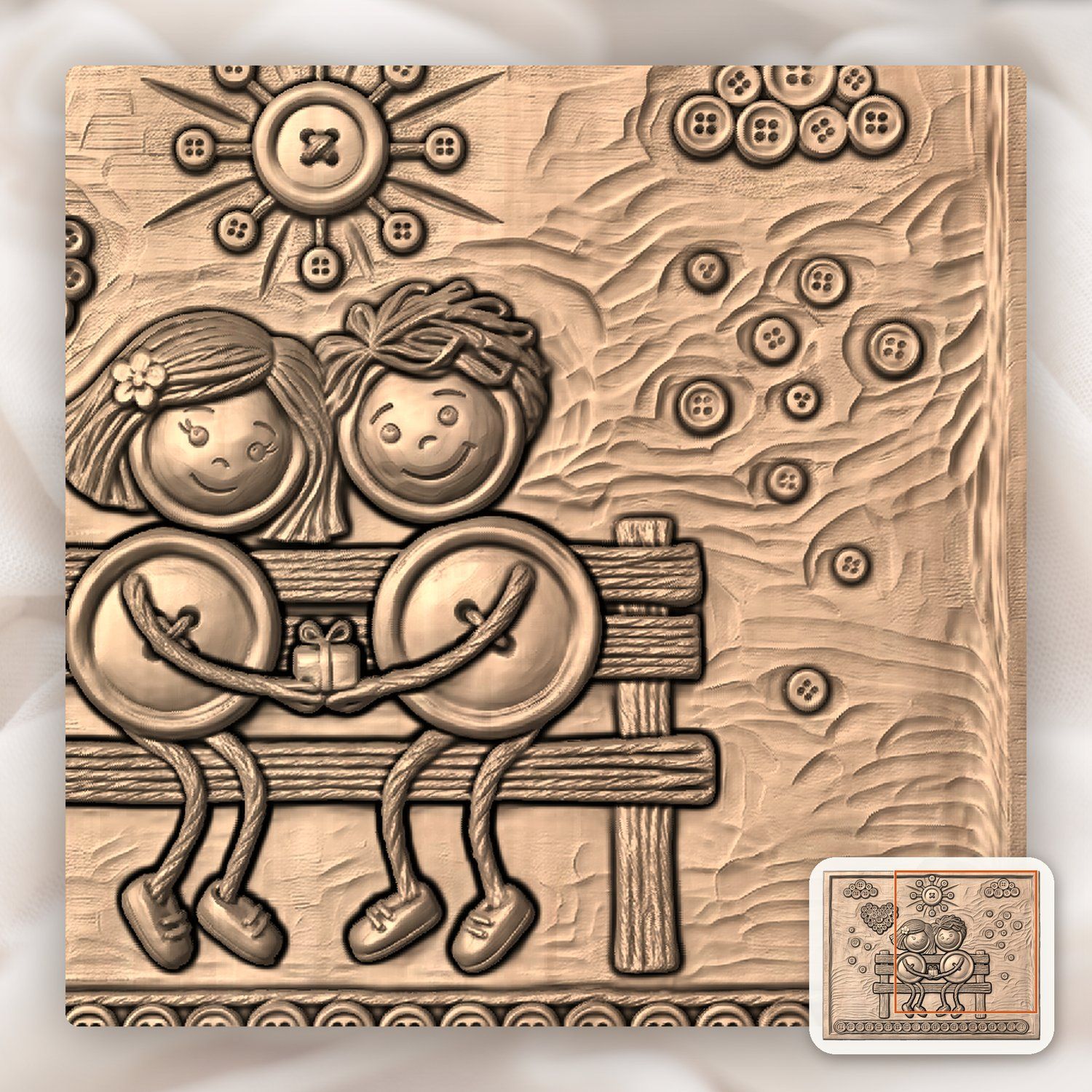 Button Couple Heart Scene CNC Relief STL bas-relief STL — view 8