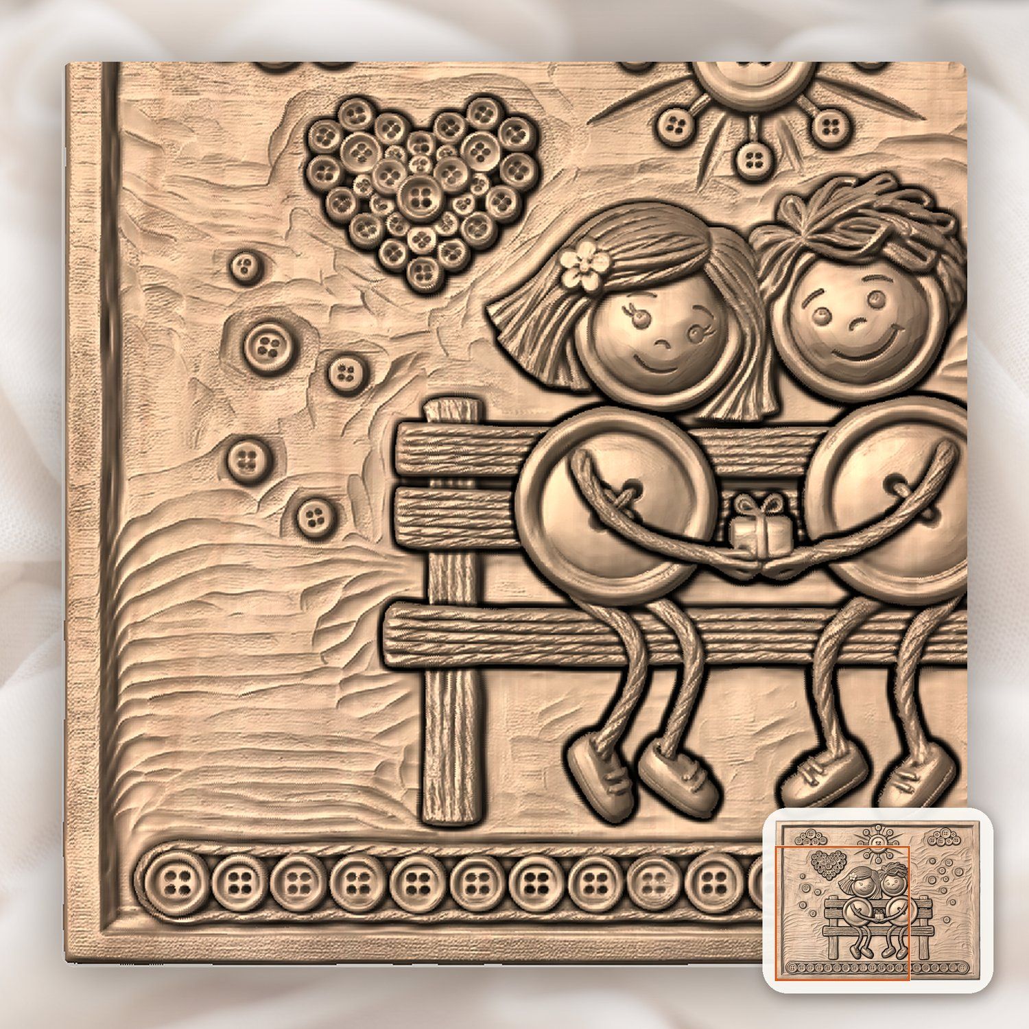 Button Couple Heart Scene CNC Relief STL bas-relief STL — view 9