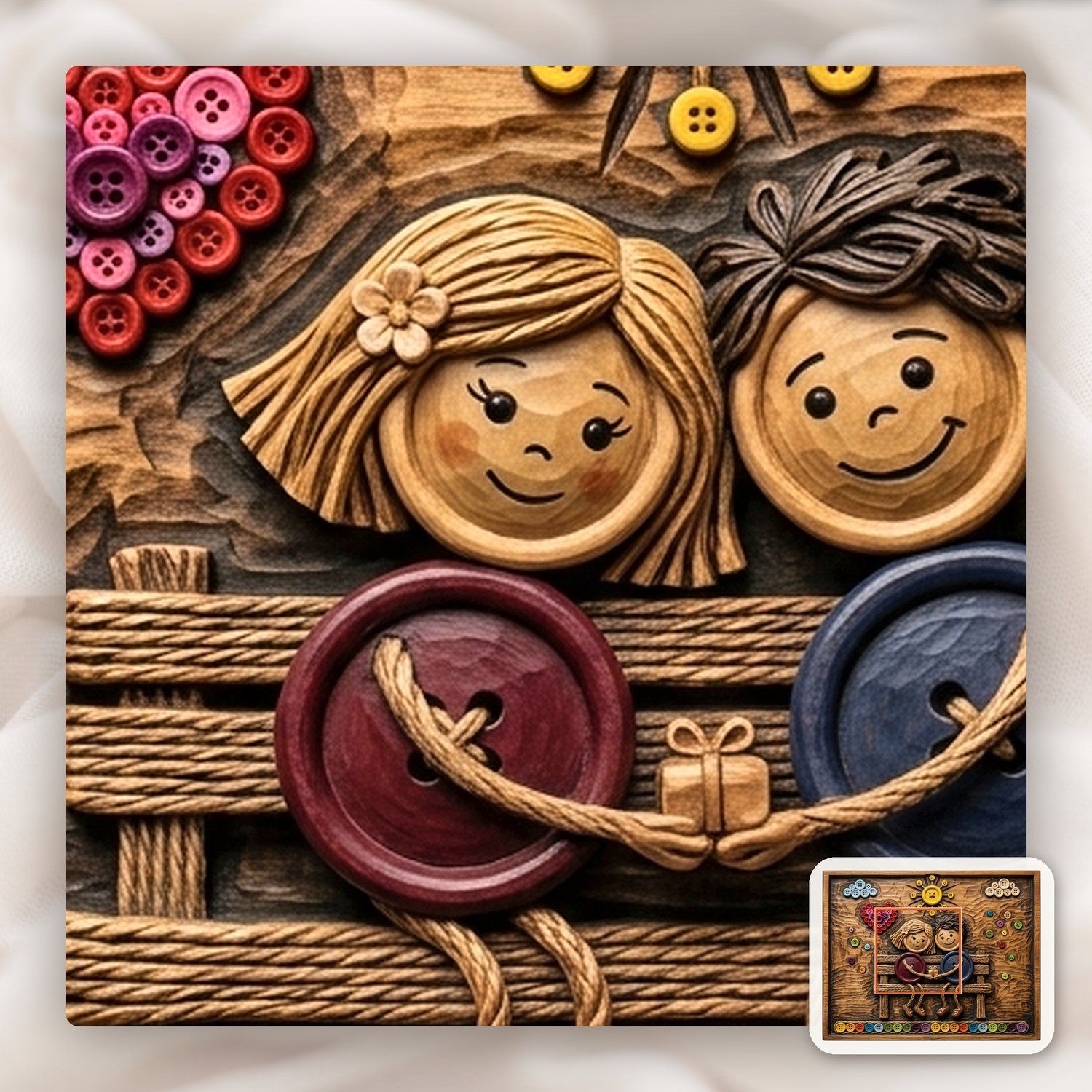 Button Couple Heart Scene CNC Relief STL bas-relief STL — view 10