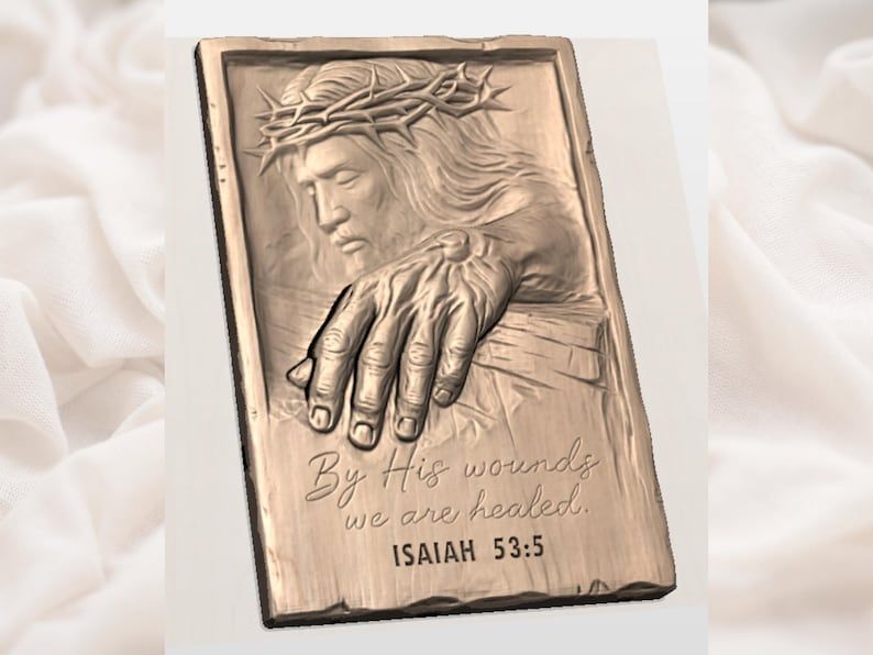 By His Wounds We Are Healed Bas-Relief, Jesus and Isaiah 53:5 STL bas-relief STL — view 3
