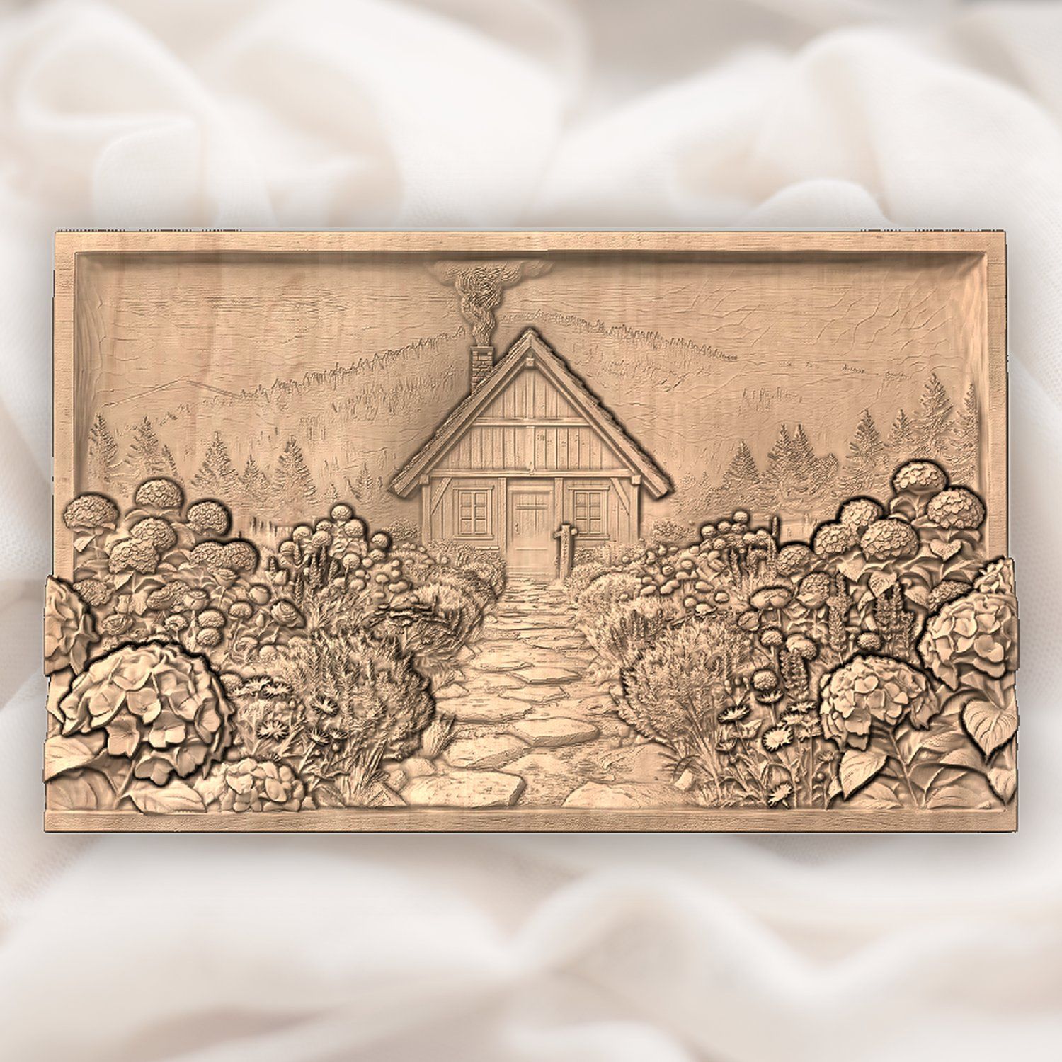 Cabin Garden Mountain Scene CNC Relief STL bas-relief STL — view 4