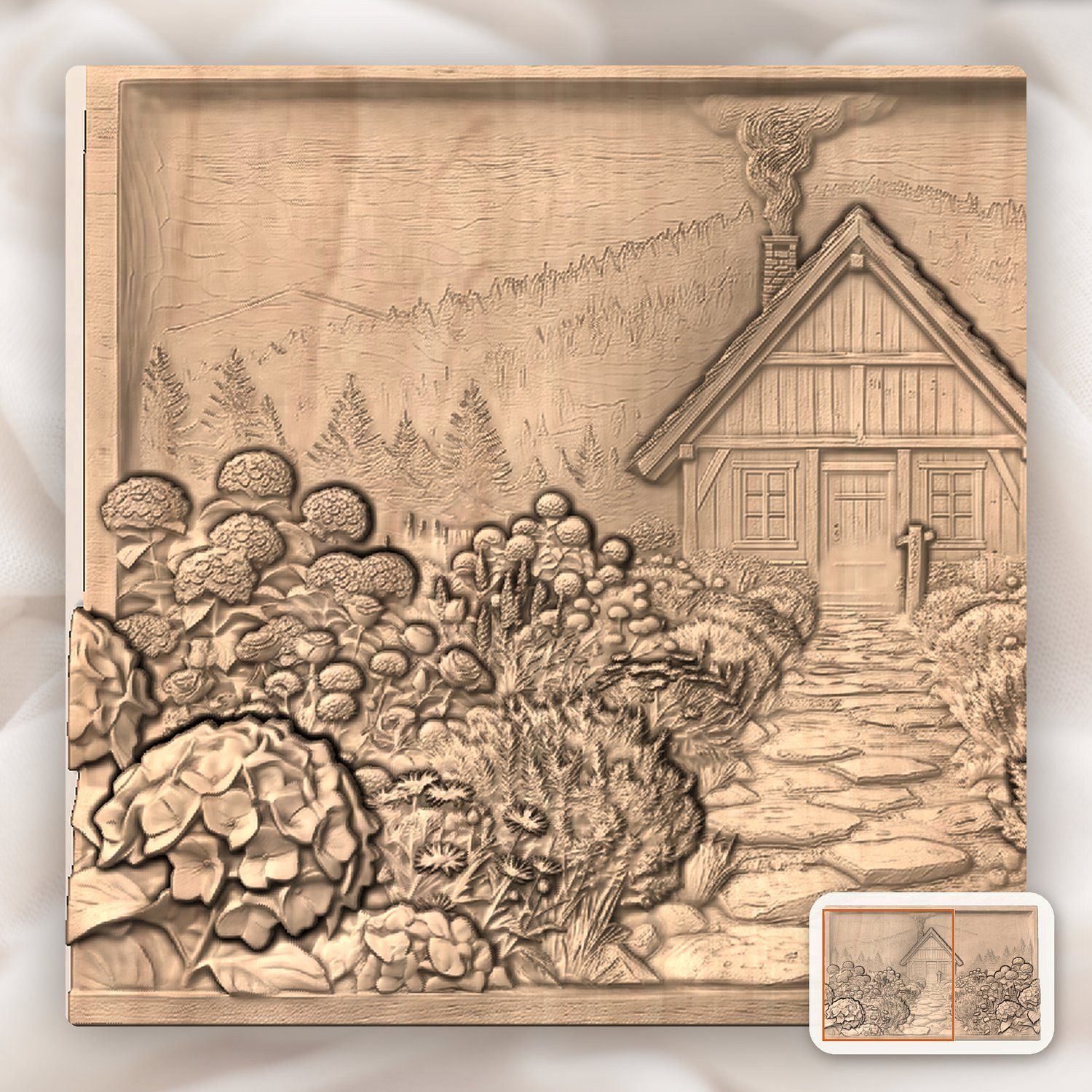 Cabin Garden Mountain Scene CNC Relief STL bas-relief STL — view 7