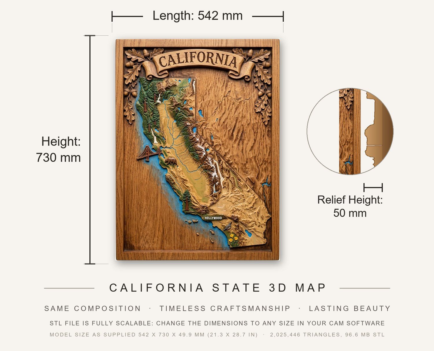 California State 3D Map CNC Relief STL bas-relief STL — view 3