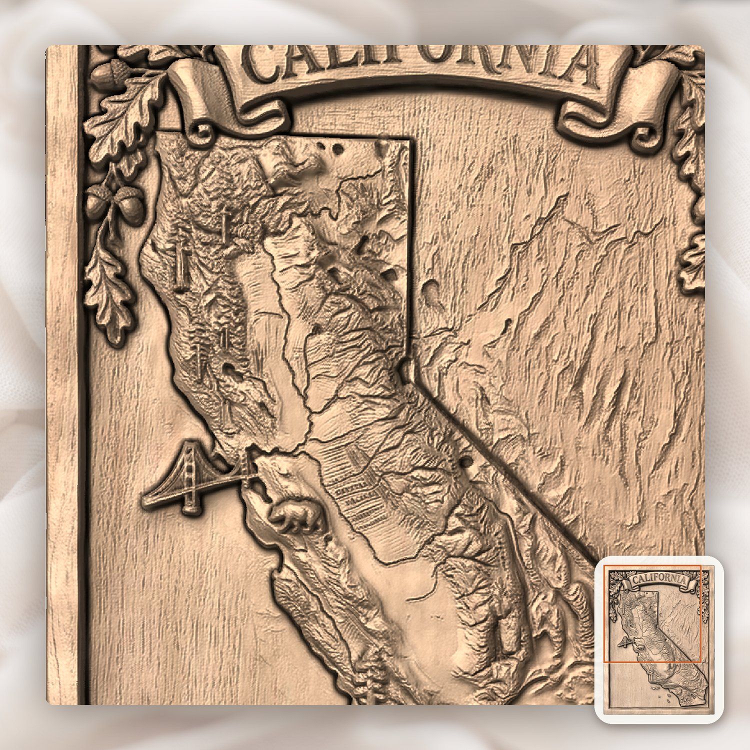 California State 3D Map CNC Relief STL bas-relief STL — view 8