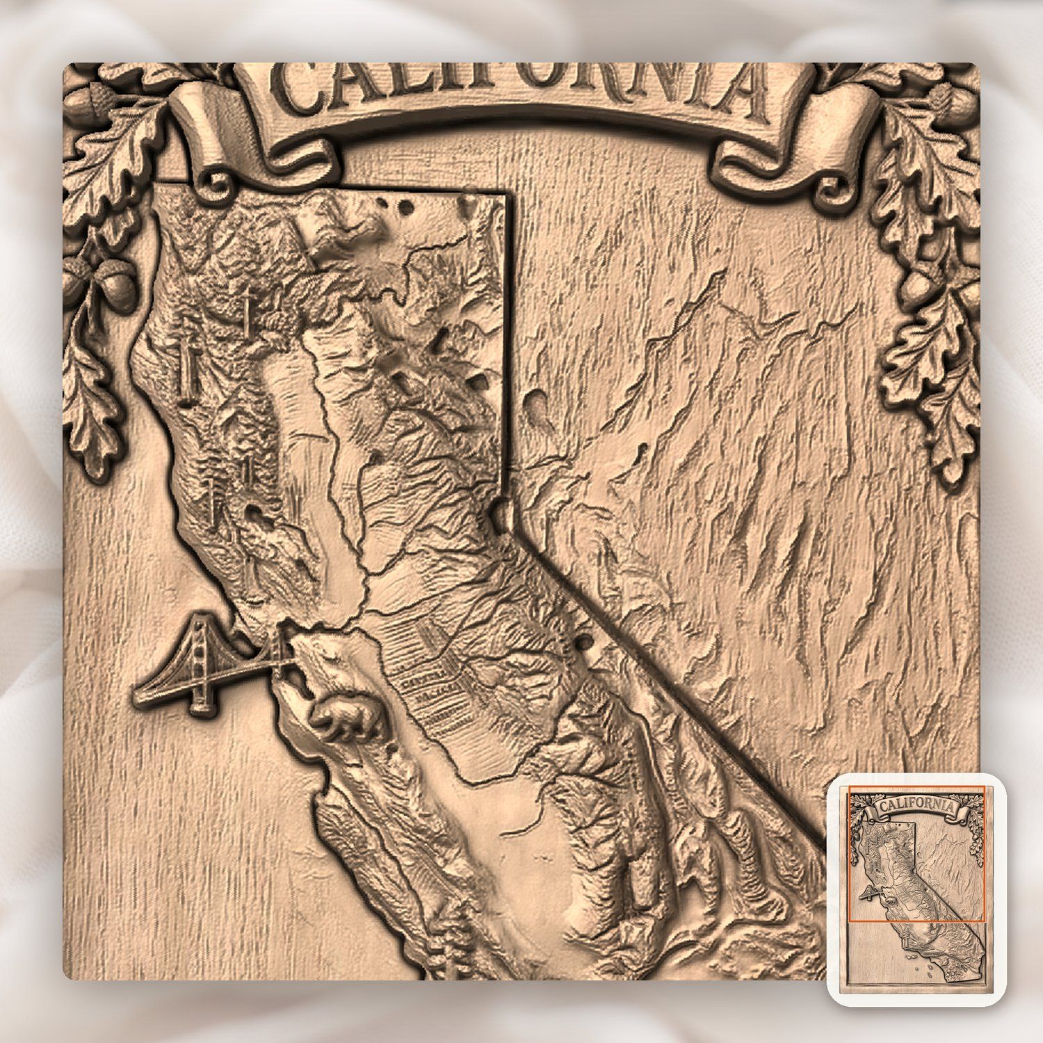 California State 3D Map CNC Relief STL bas-relief STL — view 10