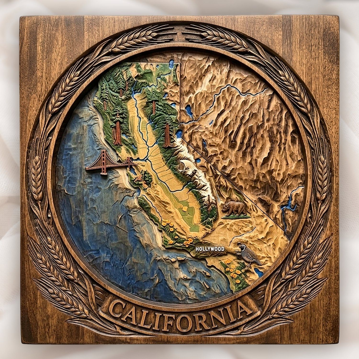 California State Map 3D Medallion CNC Relief STL bas-relief STL design
