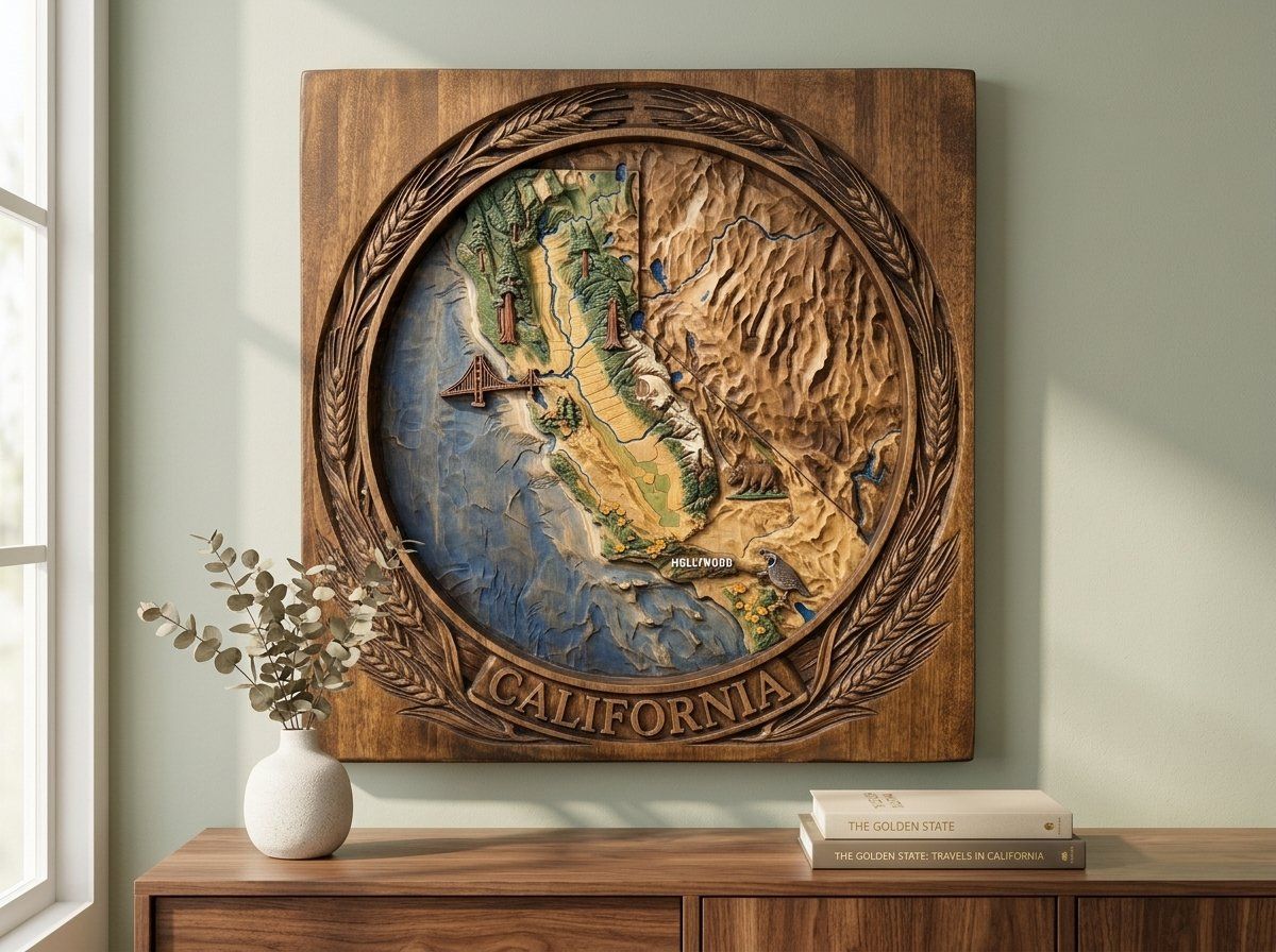 California State Map 3D Medallion CNC Relief STL bas-relief STL — view 13