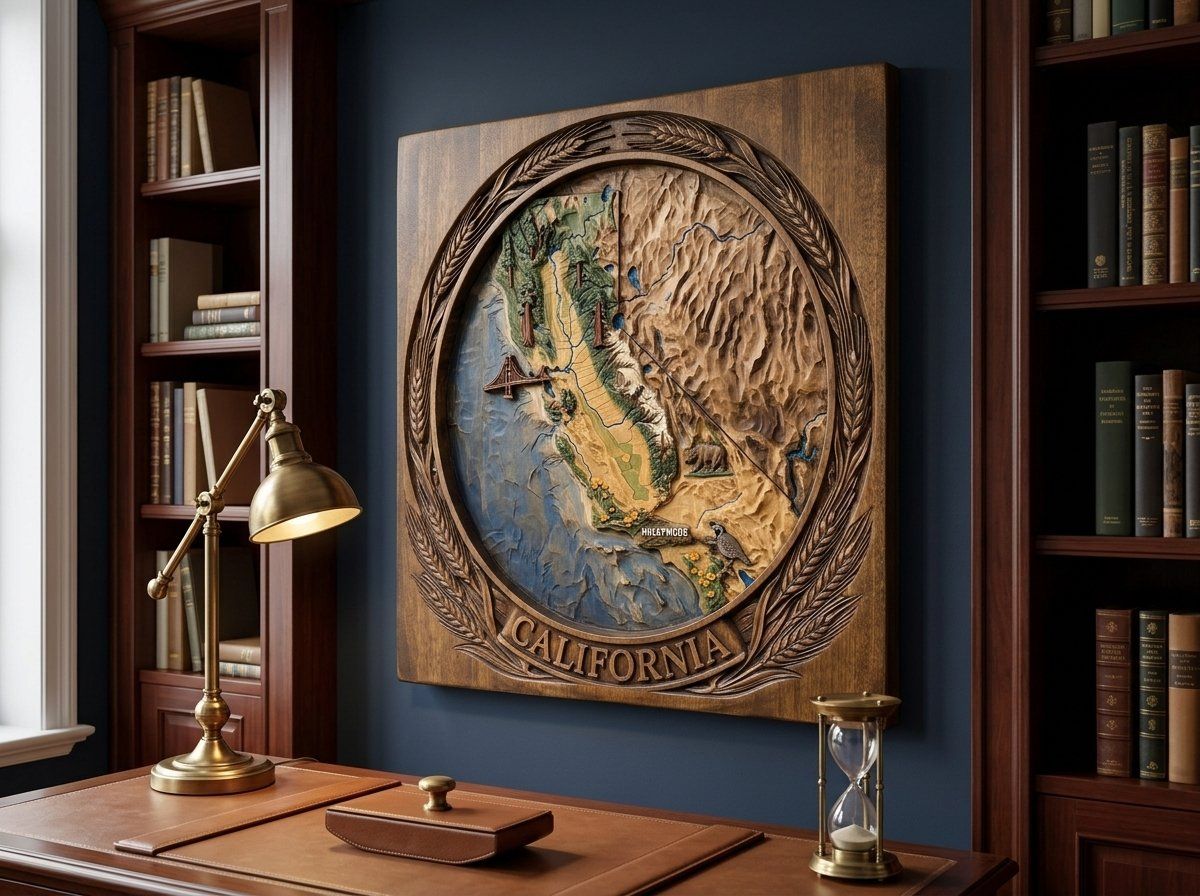 California State Map 3D Medallion CNC Relief STL bas-relief STL — view 14