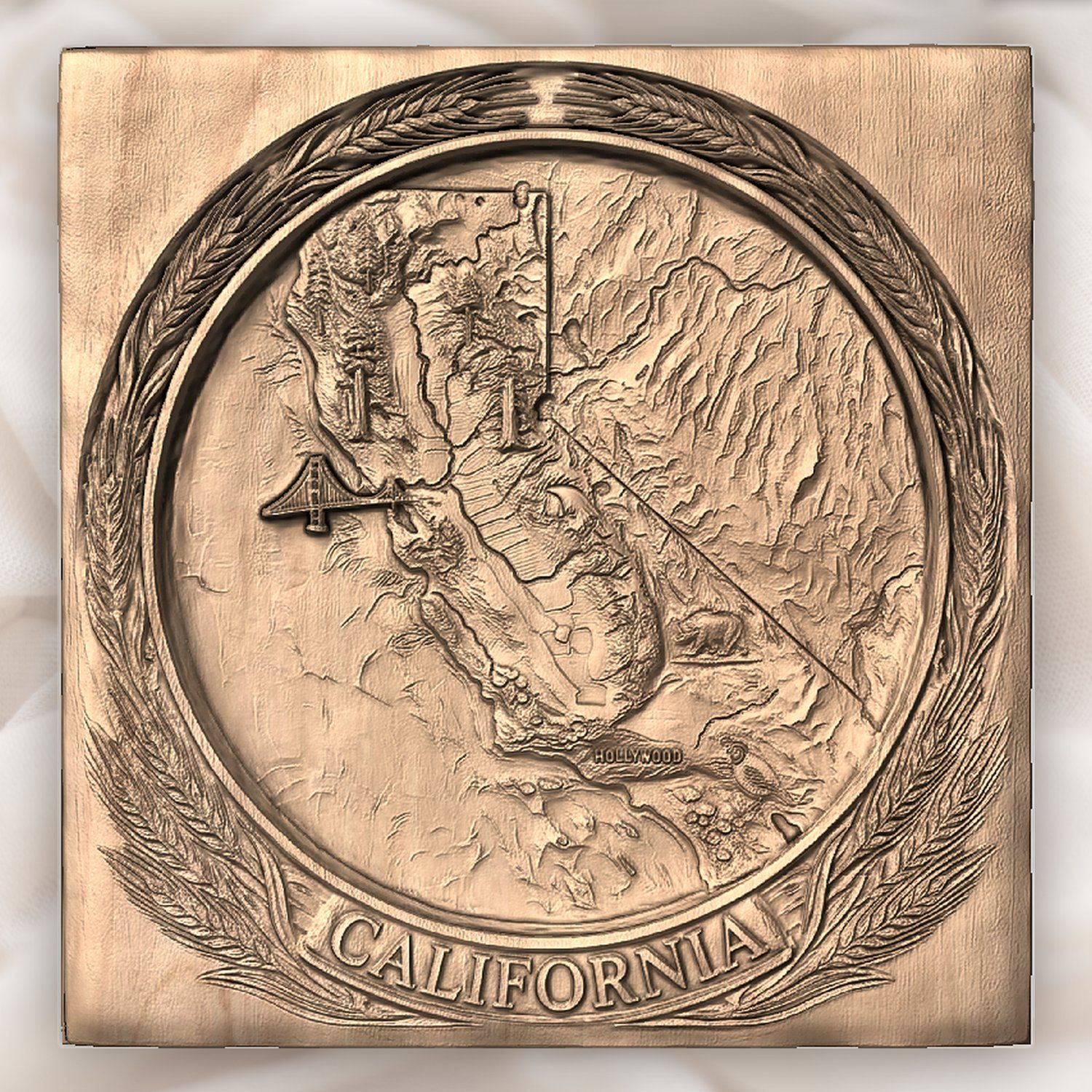 California State Map 3D Medallion CNC Relief STL bas-relief STL — view 5