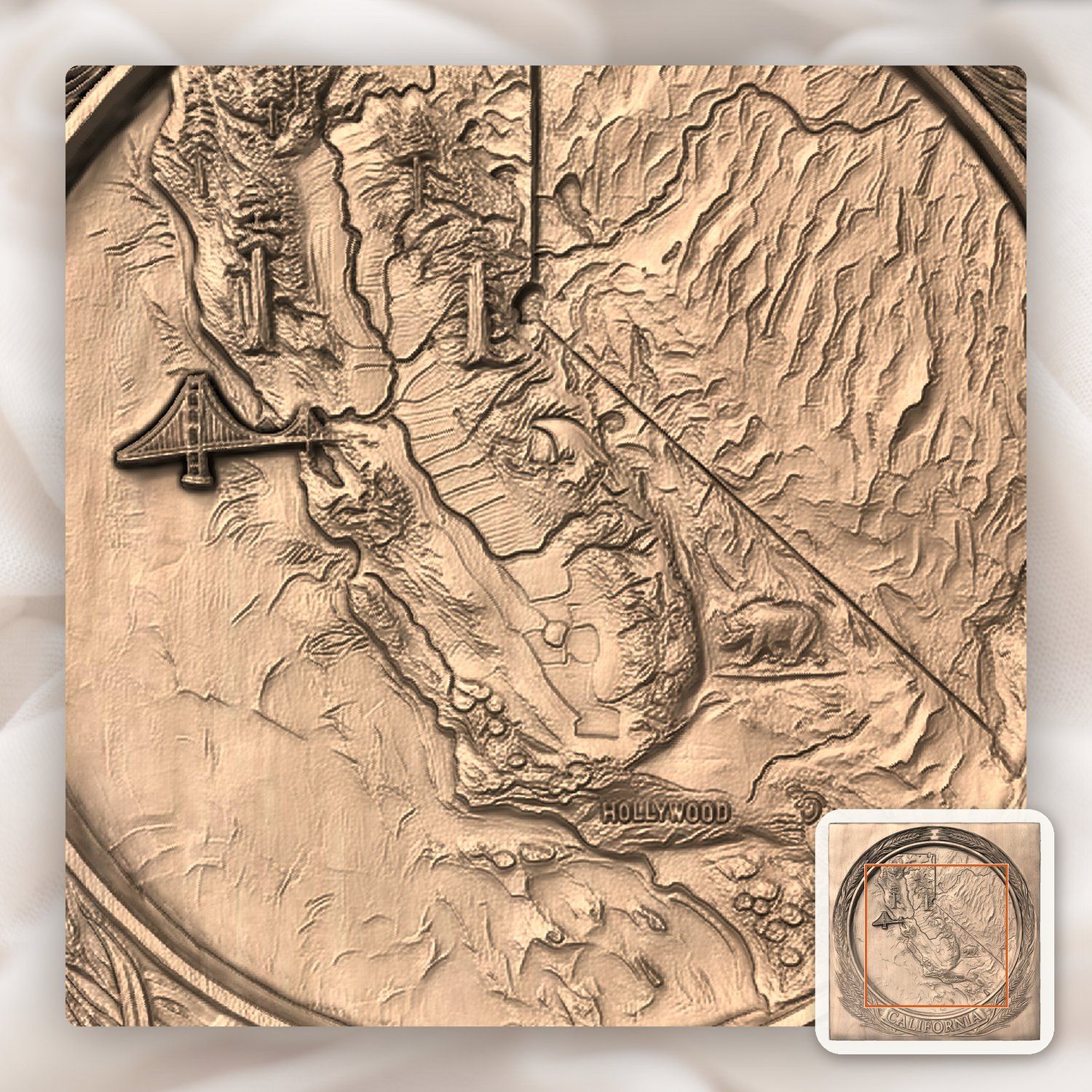 California State Map 3D Medallion CNC Relief STL bas-relief STL — view 8