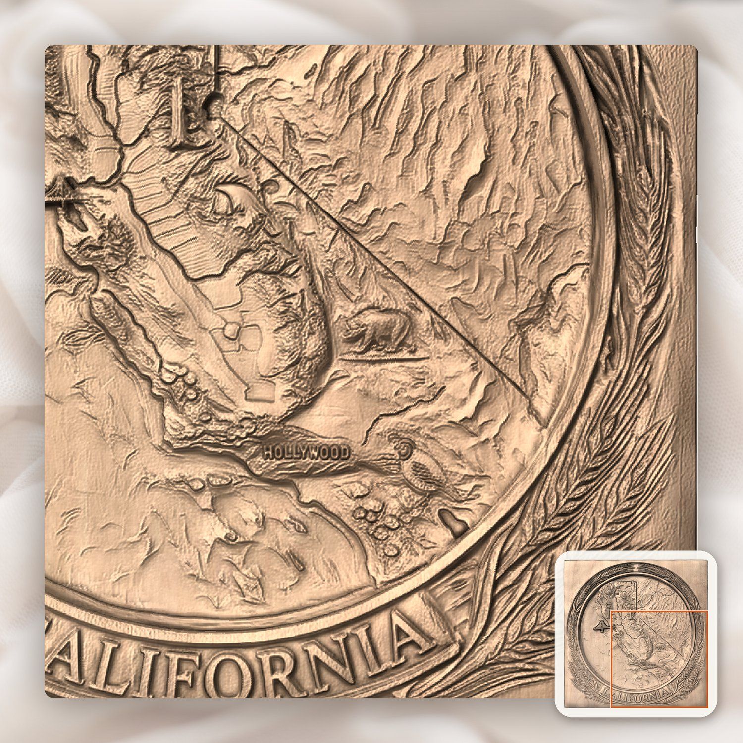 California State Map 3D Medallion CNC Relief STL bas-relief STL — view 9
