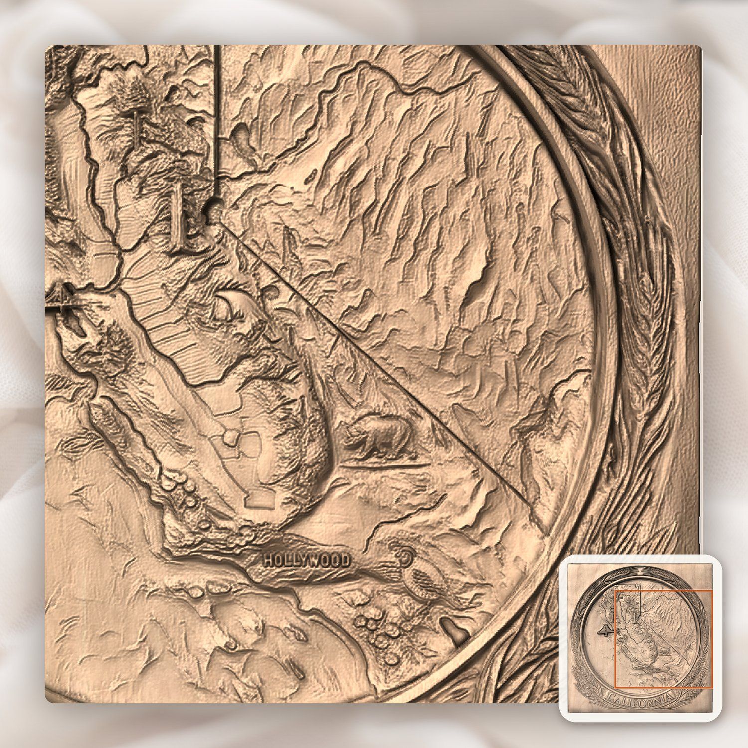 California State Map 3D Medallion CNC Relief STL bas-relief STL — view 10