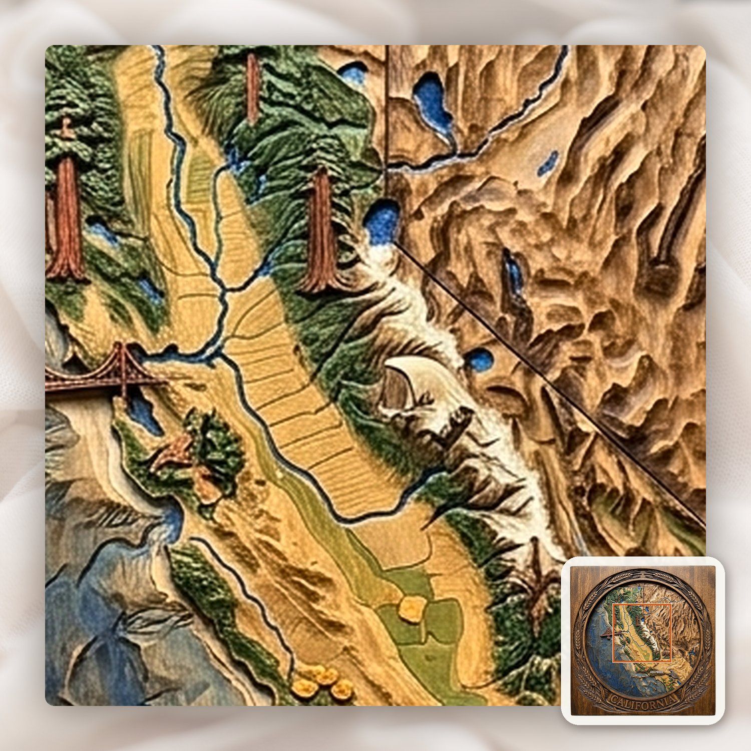 California State Map 3D Medallion CNC Relief STL bas-relief STL — view 11