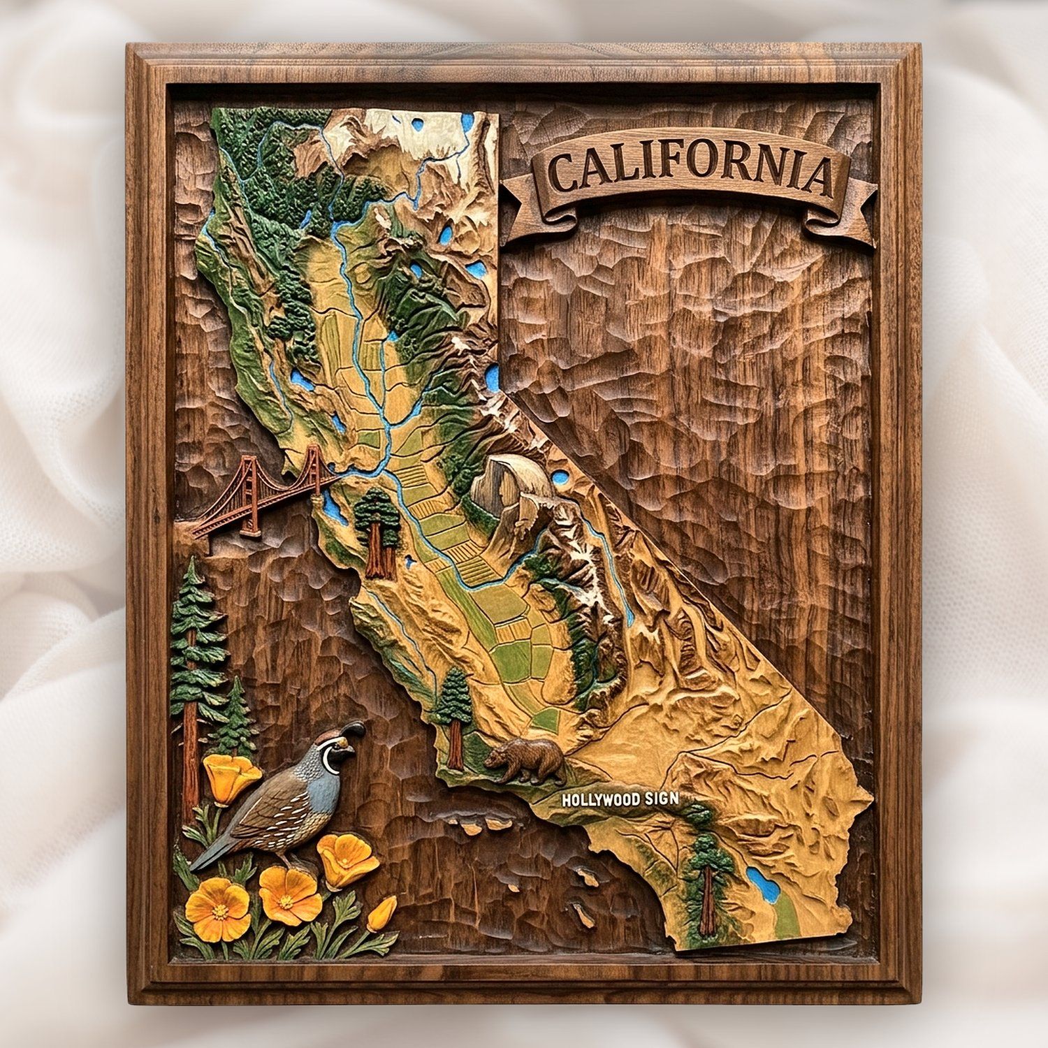 California State Map Landmark CNC Relief STL bas-relief STL design