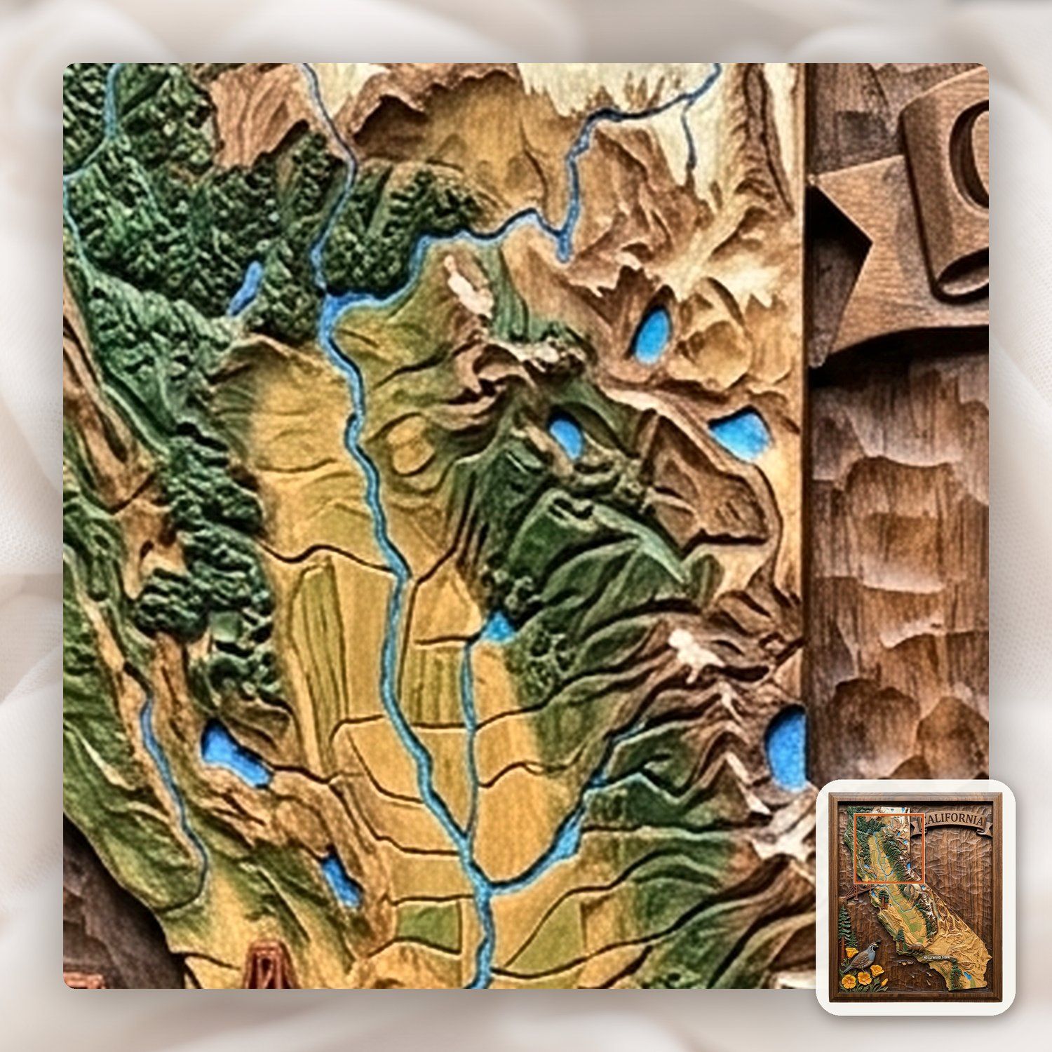 California State Map Landmark CNC Relief STL bas-relief STL — view 12