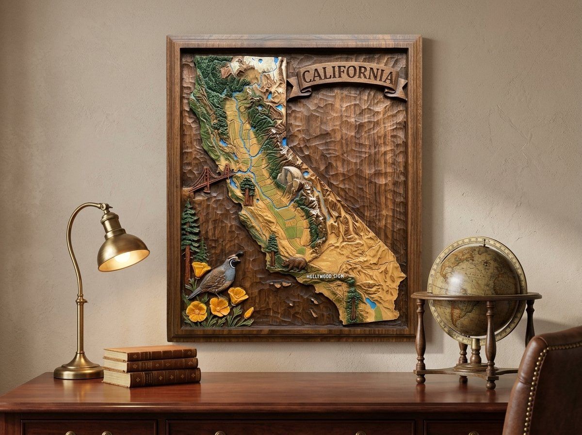 California State Map Landmark CNC Relief STL bas-relief STL — view 13