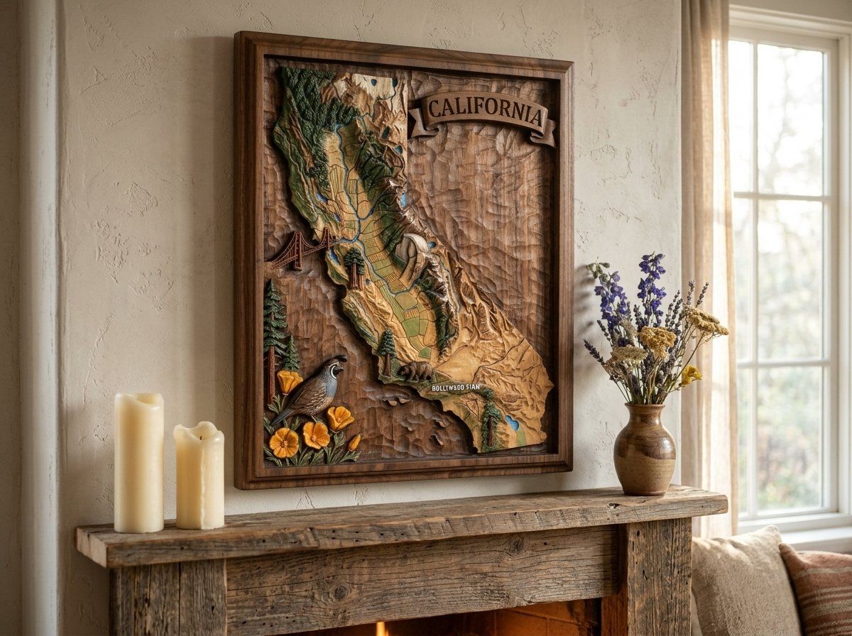 California State Map Landmark CNC Relief STL bas-relief STL — view 14