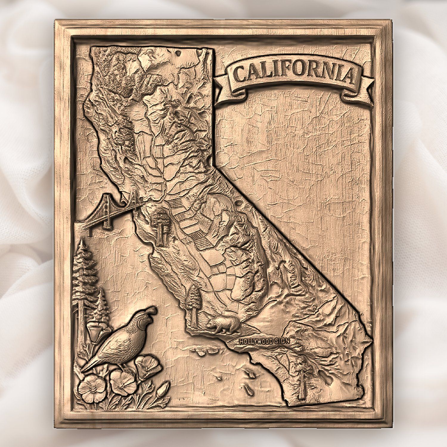 California State Map Landmark CNC Relief STL bas-relief STL — view 5
