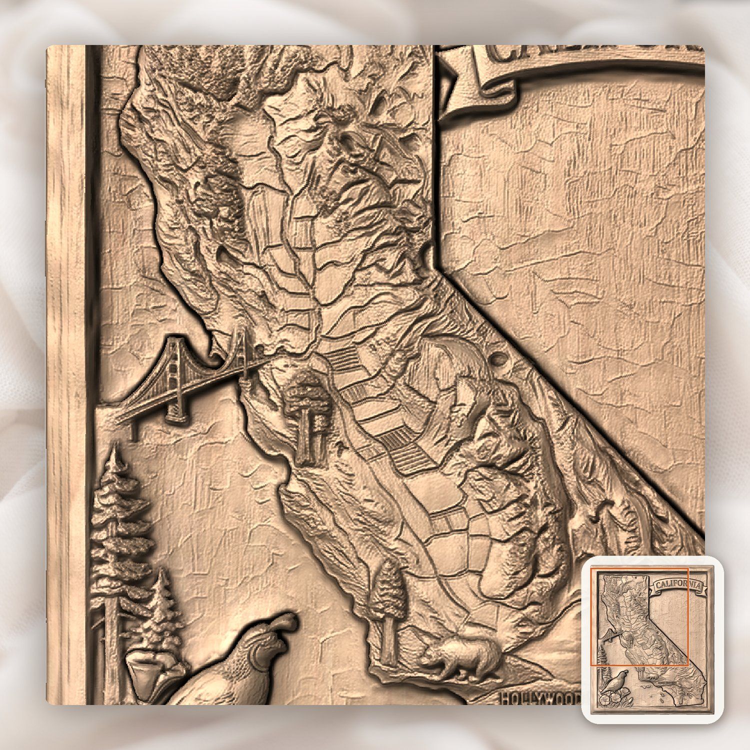 California State Map Landmark CNC Relief STL bas-relief STL — view 7