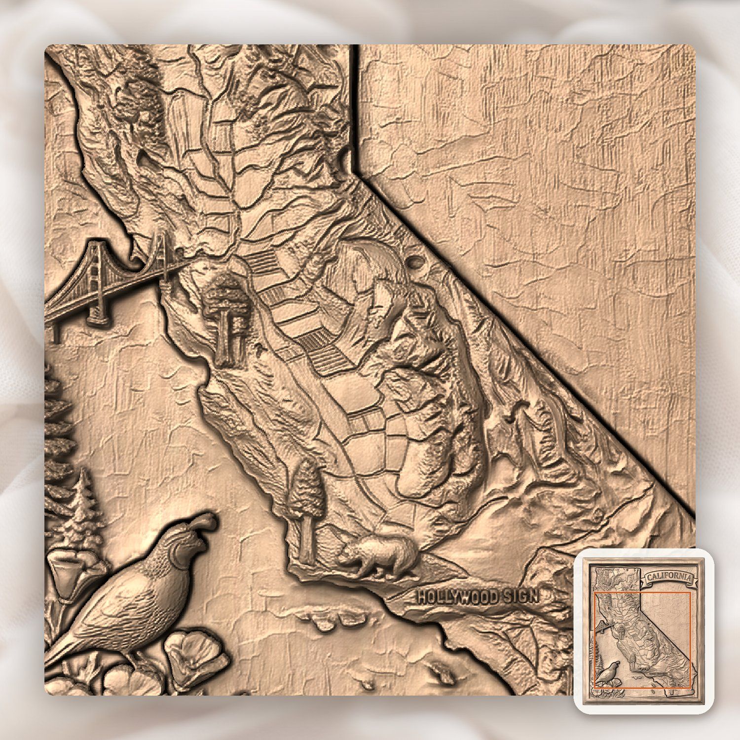 California State Map Landmark CNC Relief STL bas-relief STL — view 8