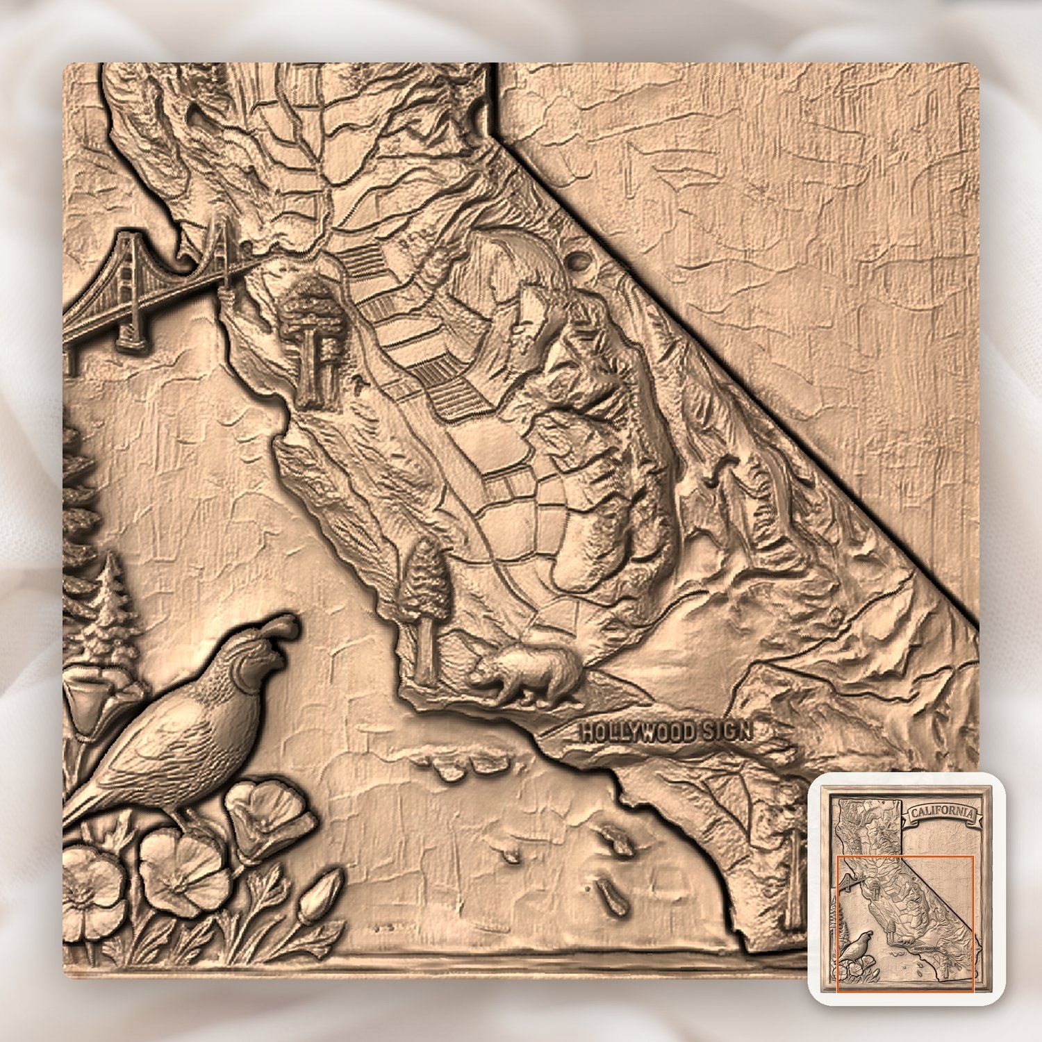California State Map Landmark CNC Relief STL bas-relief STL — view 9