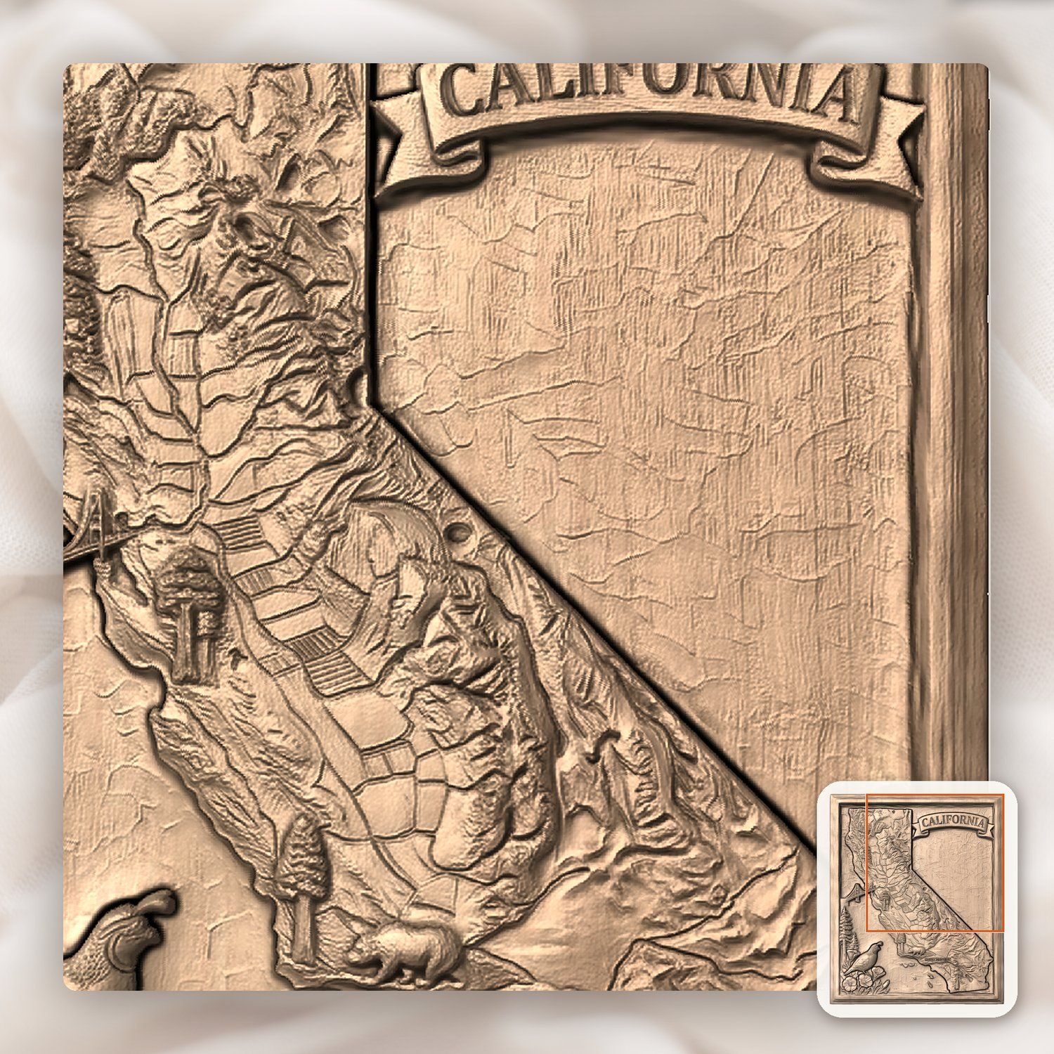 California State Map Landmark CNC Relief STL bas-relief STL — view 10