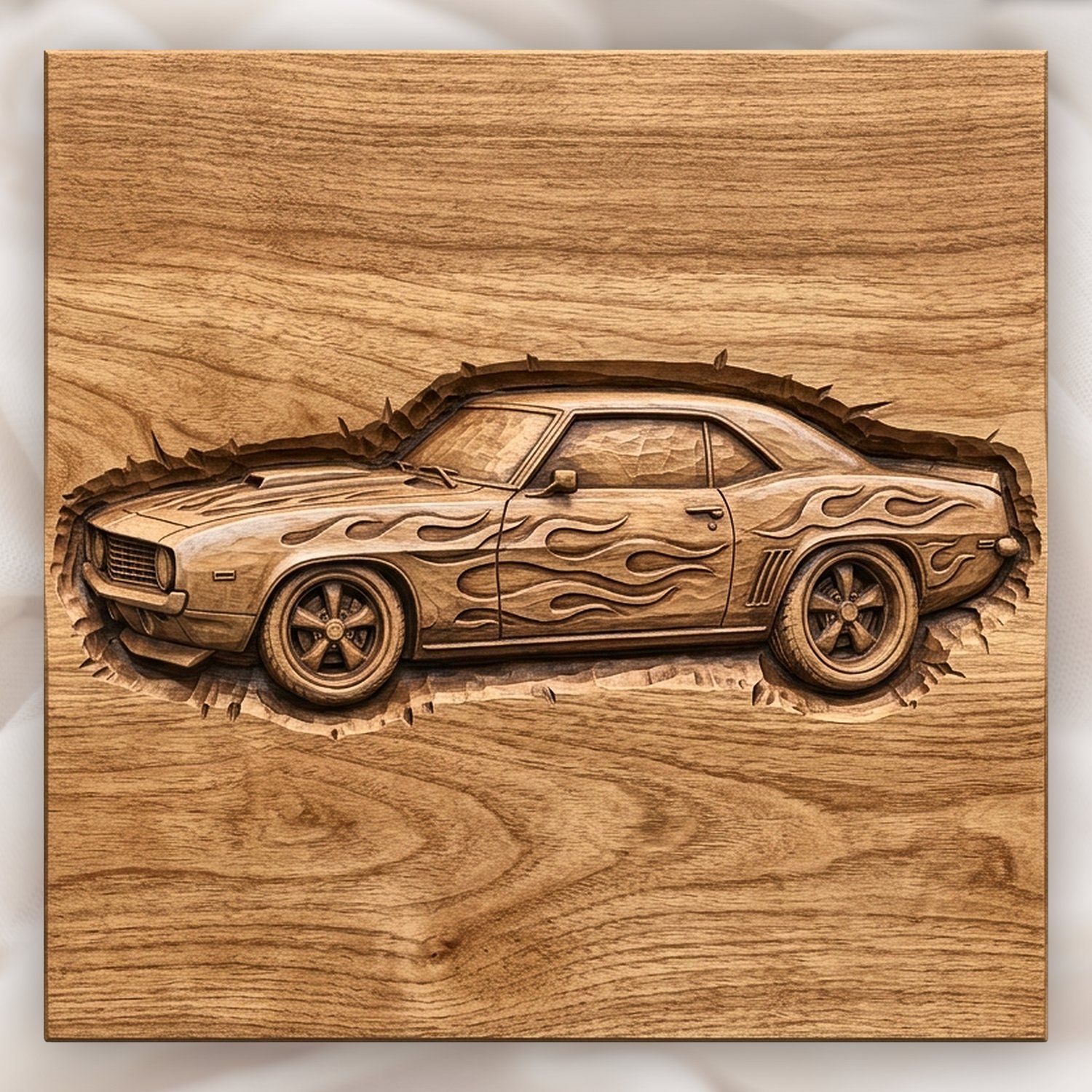 Camaro Muscle Car Flame Panel CNC Relief STL bas-relief STL design