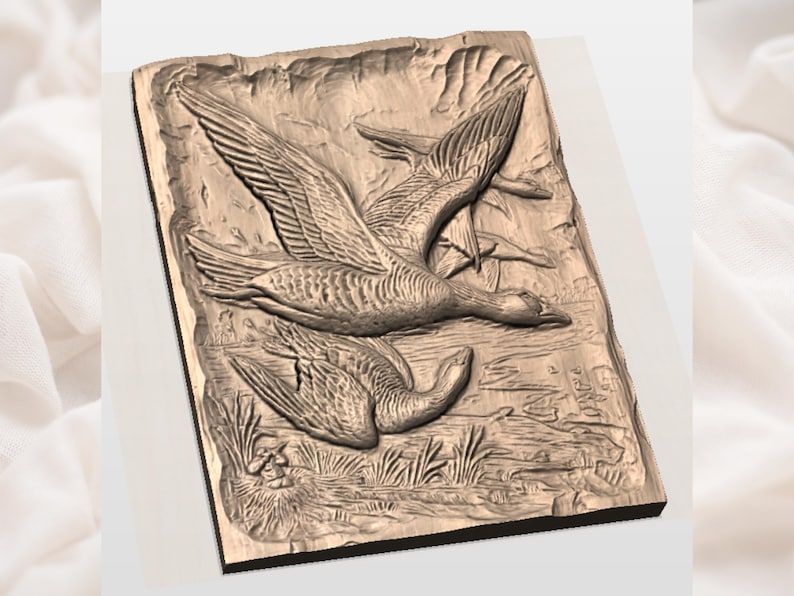 Canada Geese in Flight Lakeside Bas-Relief STL Carving bas-relief STL — view 2