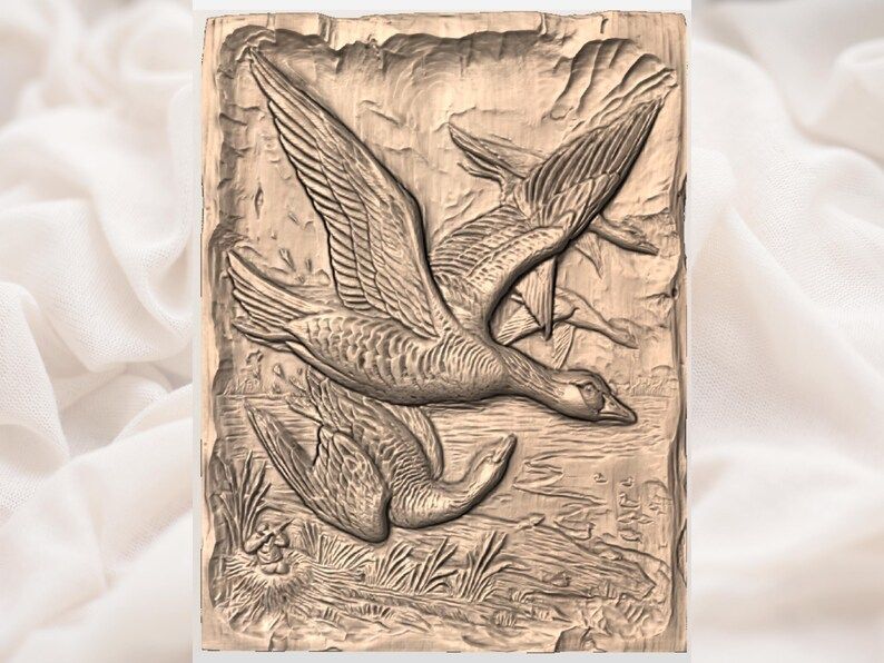 Canada Geese in Flight Lakeside Bas-Relief STL Carving bas-relief STL — view 3