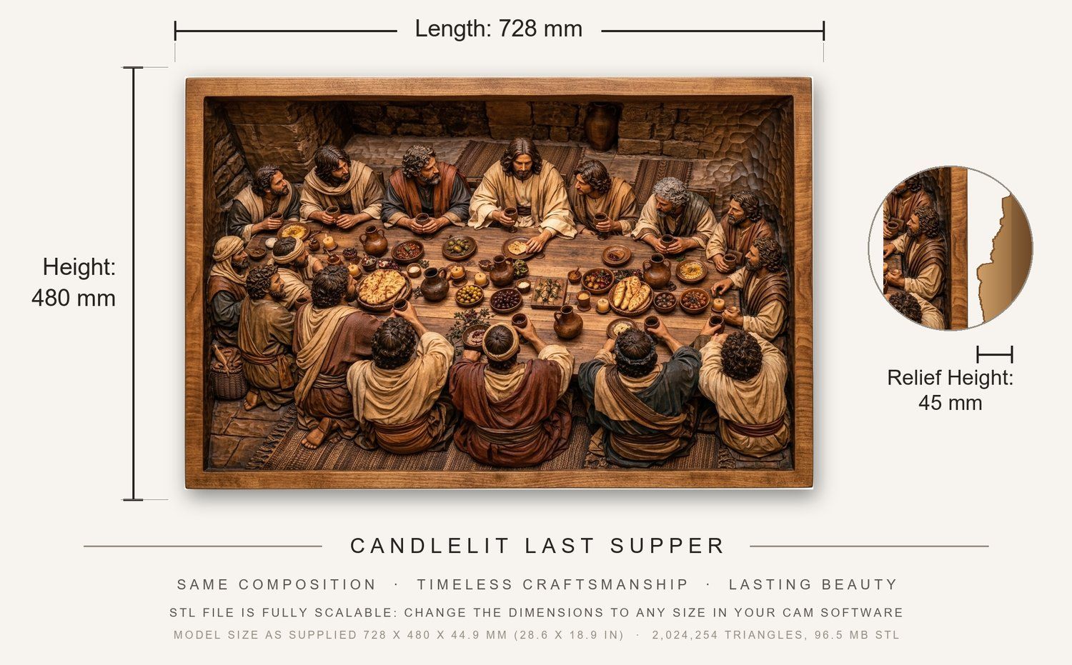 Candlelit Last Supper CNC Relief STL bas-relief STL — view 3