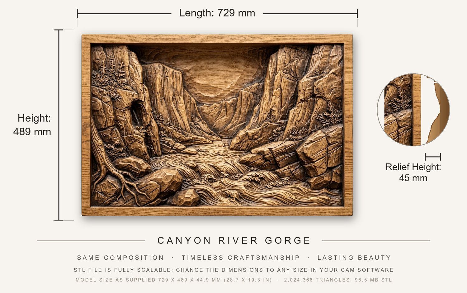 Canyon River Gorge CNC Relief STL bas-relief STL — view 3