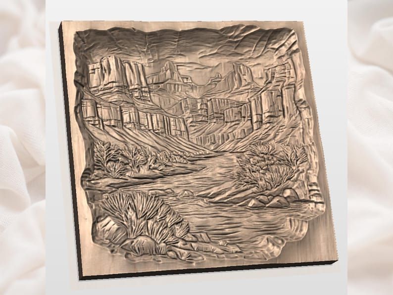 Canyon River Bas-Relief STL, Desert Mesa Landscape Carving bas-relief STL — view 2