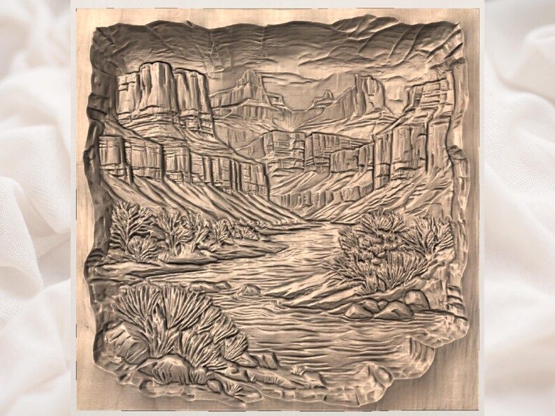 Canyon River Bas-Relief STL, Desert Mesa Landscape Carving bas-relief STL — view 3