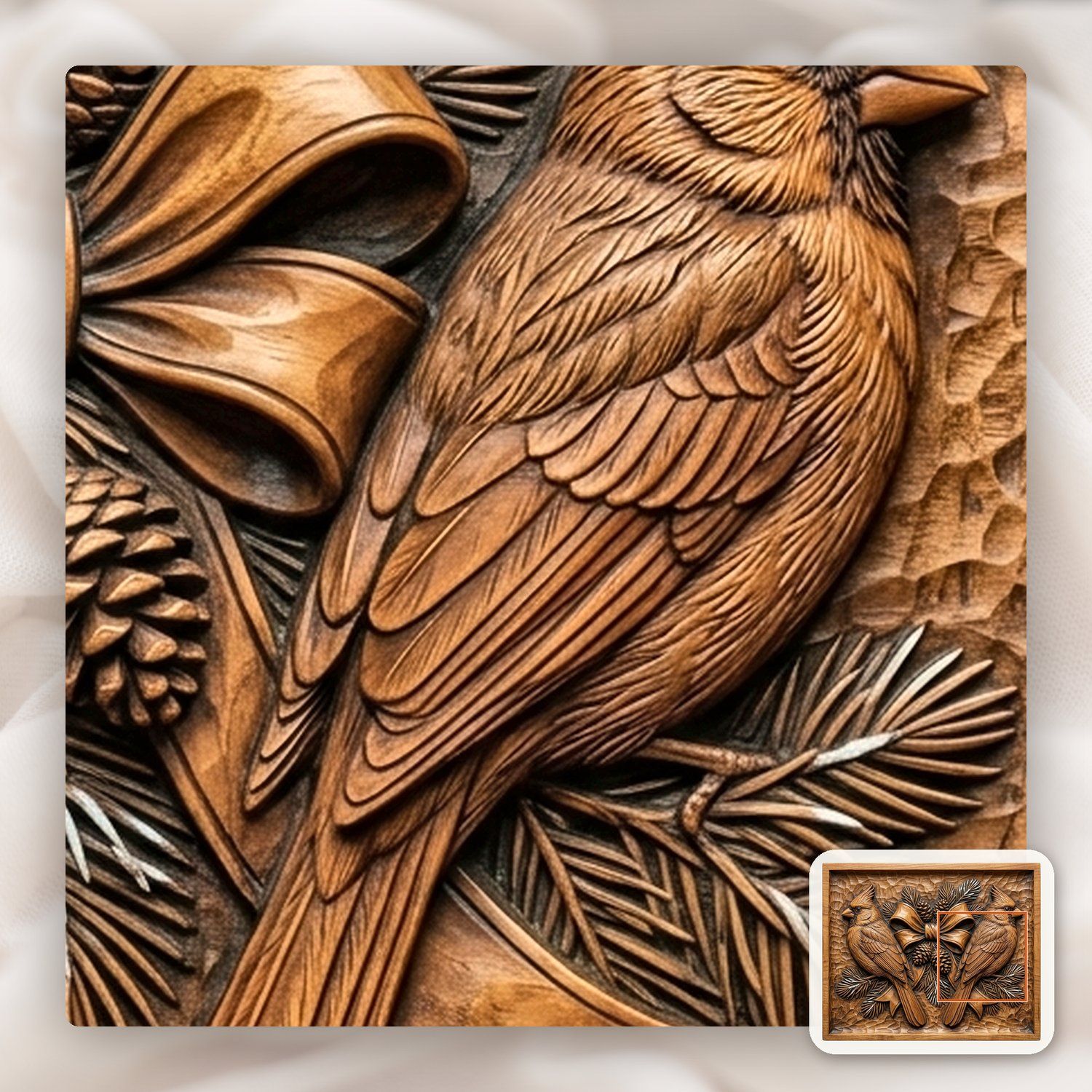 Cardinal Bird Scene CNC Relief STL bas-relief STL — view 12