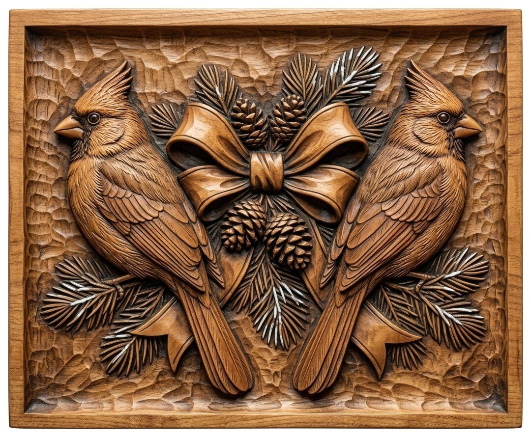 Cardinal Bird Scene CNC Relief STL bas-relief STL — view 13