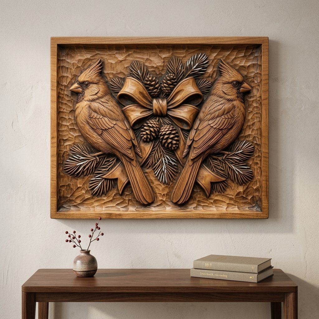 Cardinal Bird Scene CNC Relief STL bas-relief STL — view 14