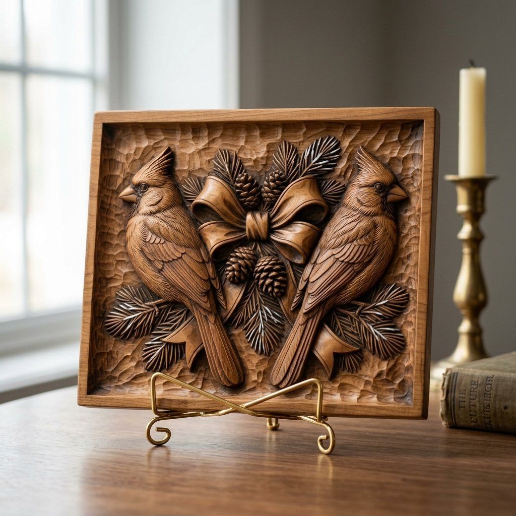 Cardinal Bird Scene CNC Relief STL bas-relief STL — view 3