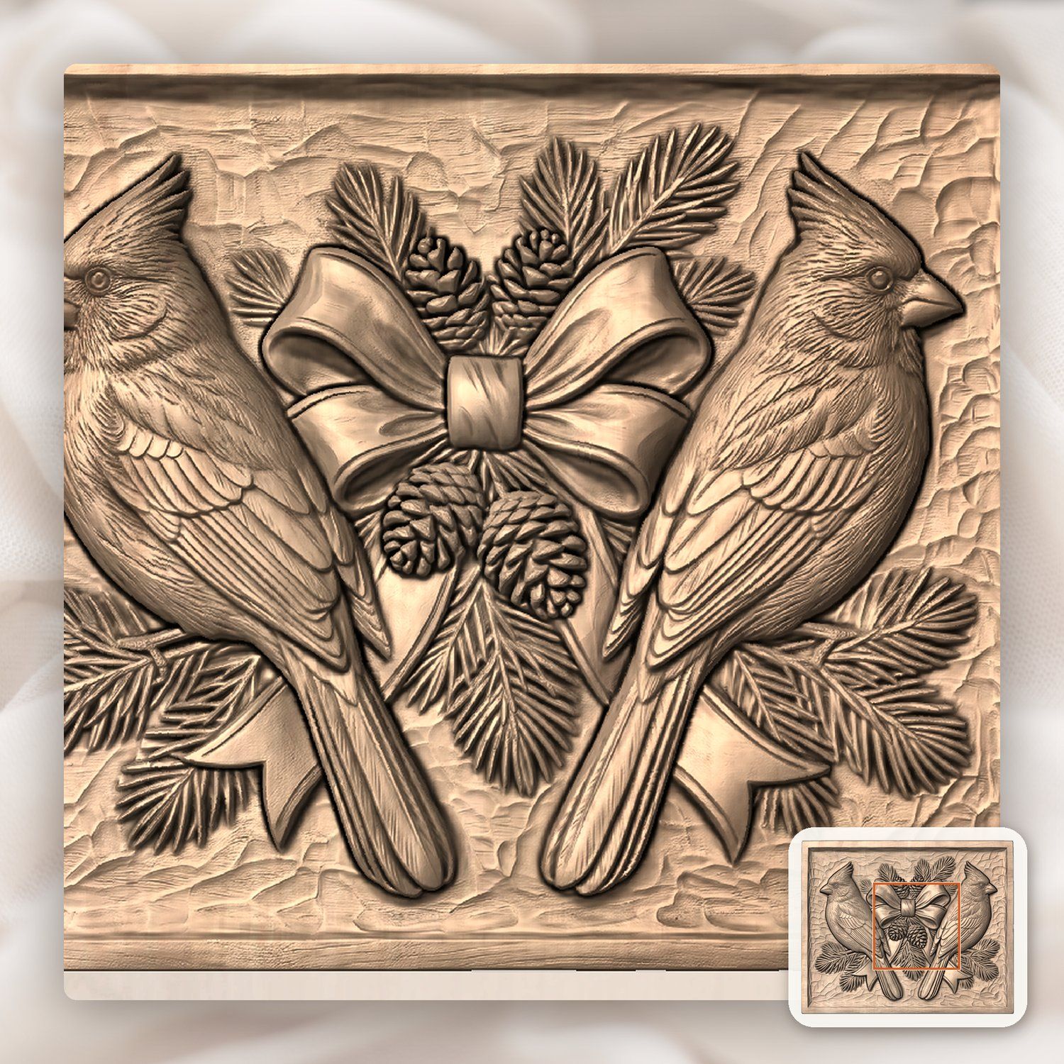 Cardinal Bird Scene CNC Relief STL bas-relief STL — view 6
