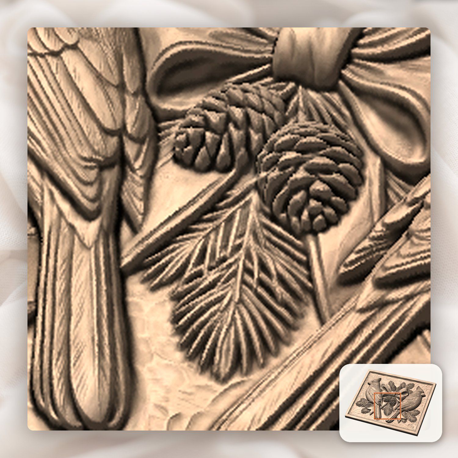 Cardinal Bird Scene CNC Relief STL bas-relief STL — view 9