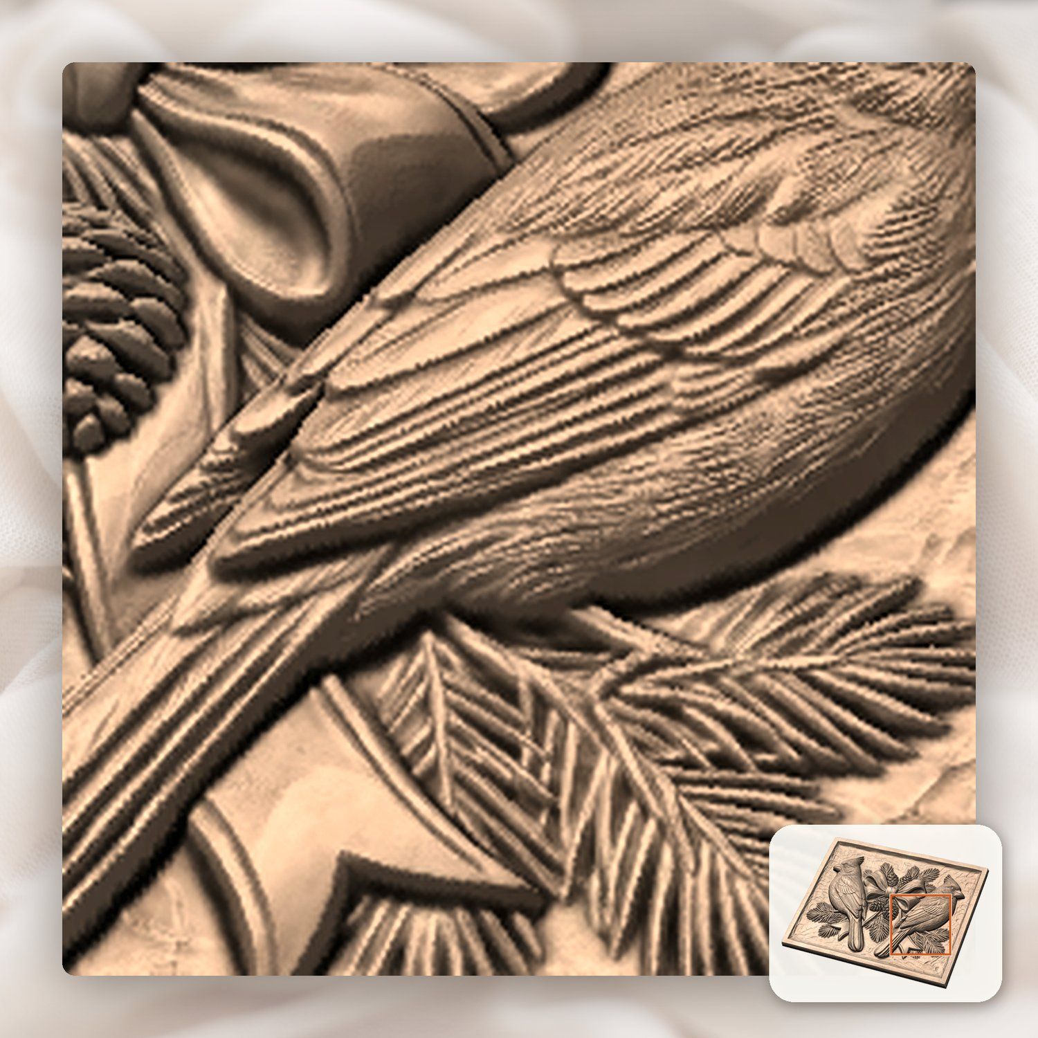 Cardinal Bird Scene CNC Relief STL bas-relief STL — view 10