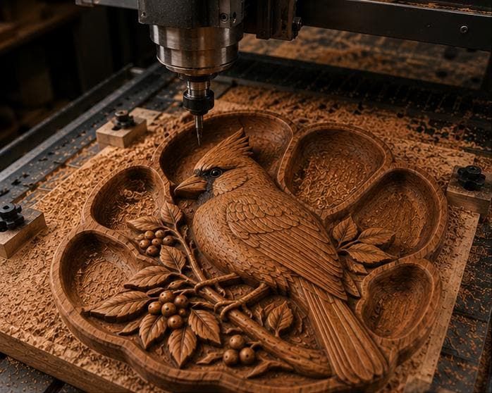 Cardinal Bird Serving Tray STL File for CNC Router bas-relief STL file for CNC router, laser engraver & 3D printing