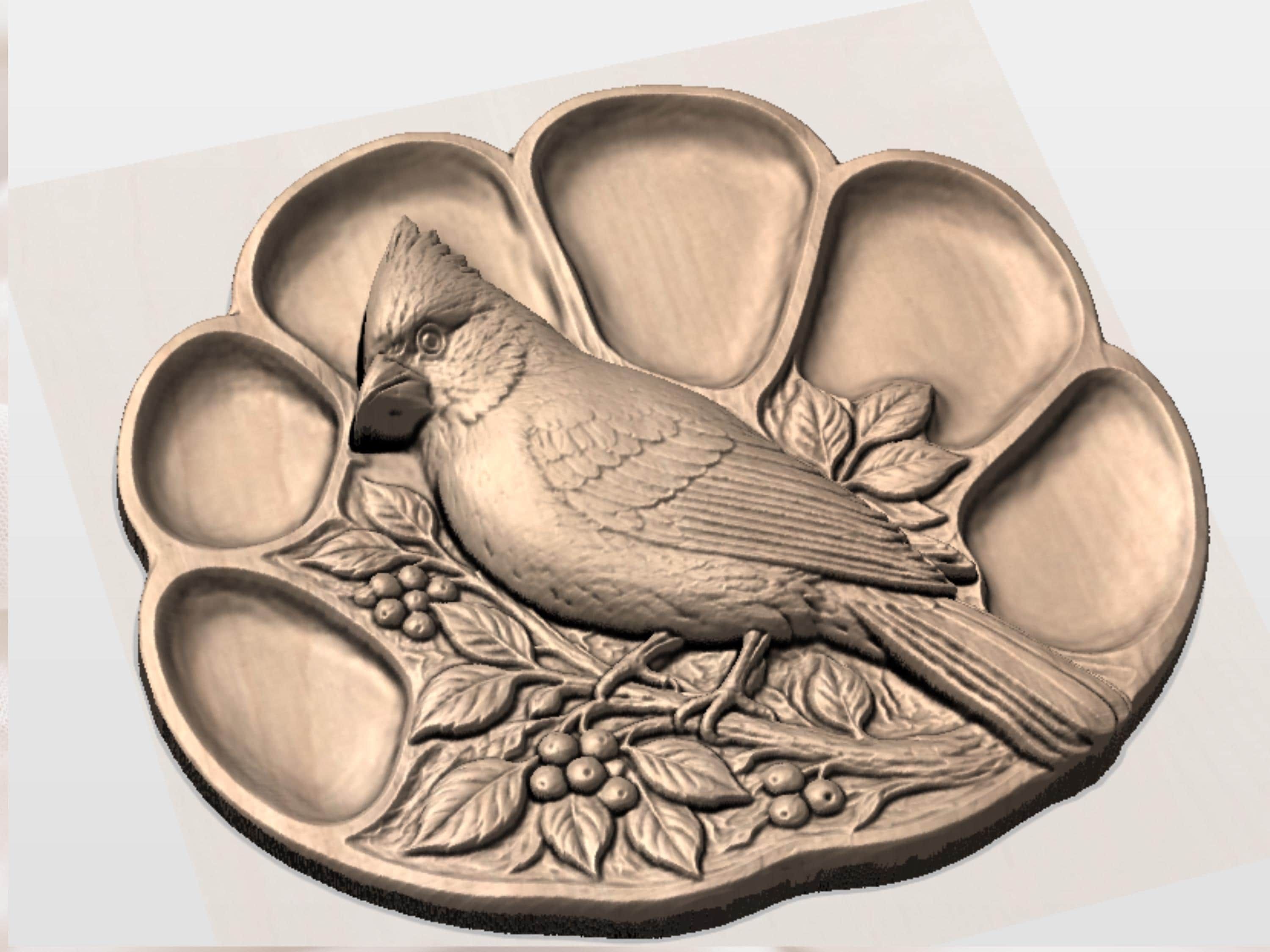 Cardinal Bird Serving Tray STL File for CNC Router bas-relief STL — view 7