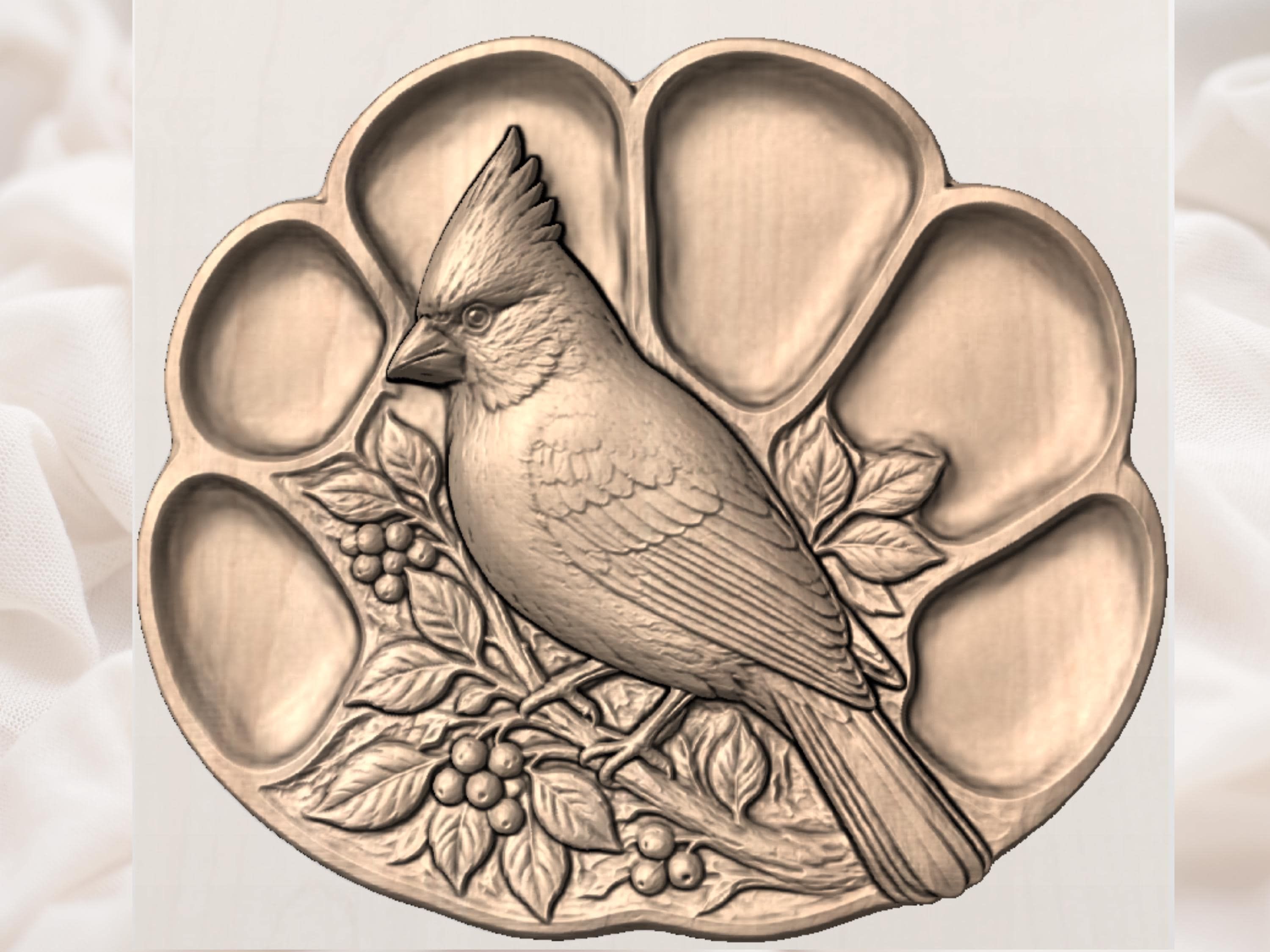 Cardinal Bird Serving Tray STL File for CNC Router bas-relief STL — view 9